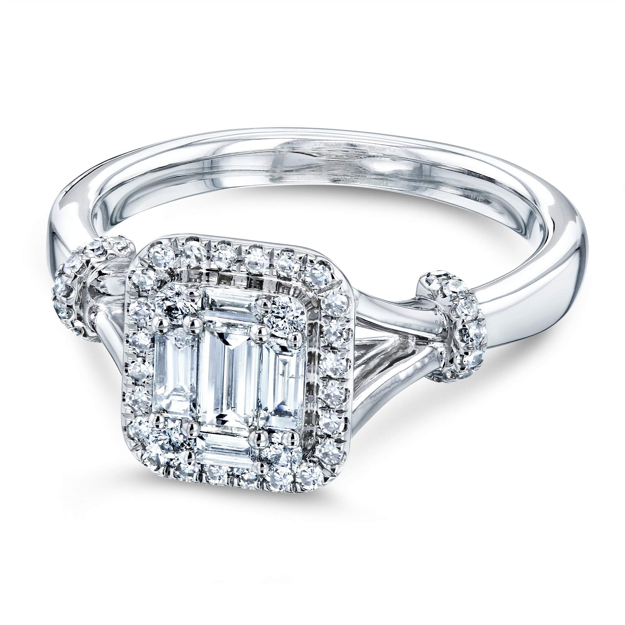 Kobelli Elegant Rectangular Cluster Baguette Diamond Halo Split Shank Bow Accent Ring for Women | Perfect for Engagement, Anniversary & Special Occasions