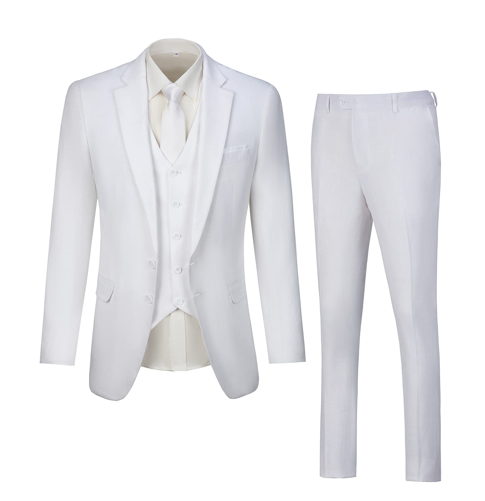 Men's Slim Fit 3-Piece Linen Wedding Suit - Groomsmen Tuxedo Blazer, Pants & Vest Set for Prom, Party & Formal Occasions | Breathable Summer Suit for Weddings & Special Events