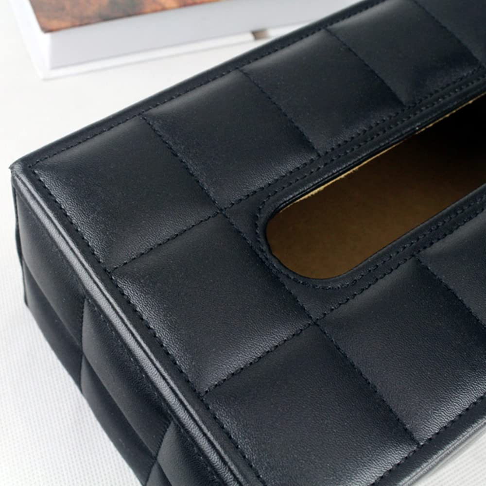 Premium PU Leather Tissue Box Cover - Elegant Black Checkered Design for Home, Office & Car | Magnetic Bottom Rectangular Napkin Holder & Paper Dispenser | Perfect Desk Organizer, Gift Idea & Interior Decor Accessory
