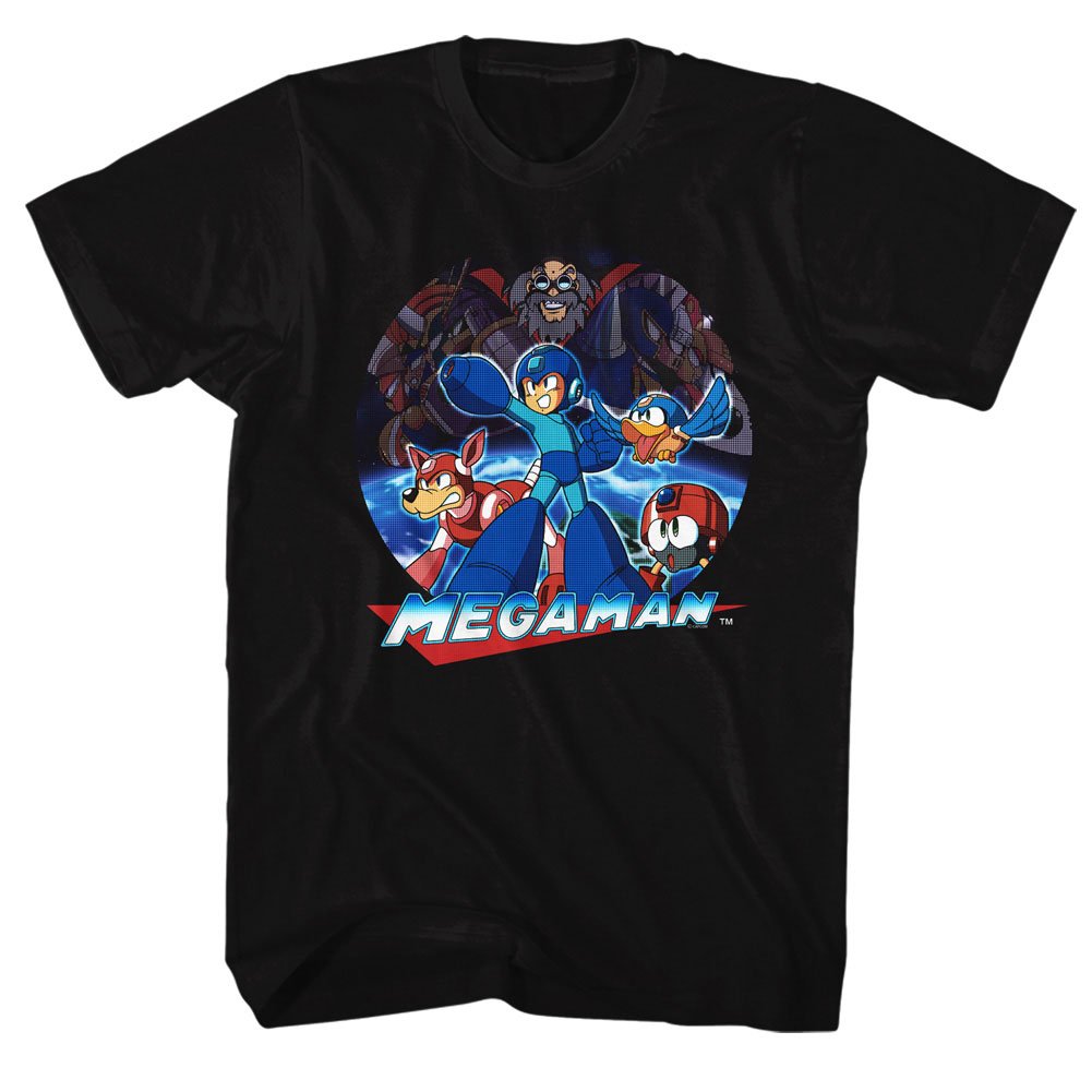 Mega Man Men's Graphic Collage T-Shirt | Retro Video Game Inspired Casual Tee for Gaming Fans & Collectors