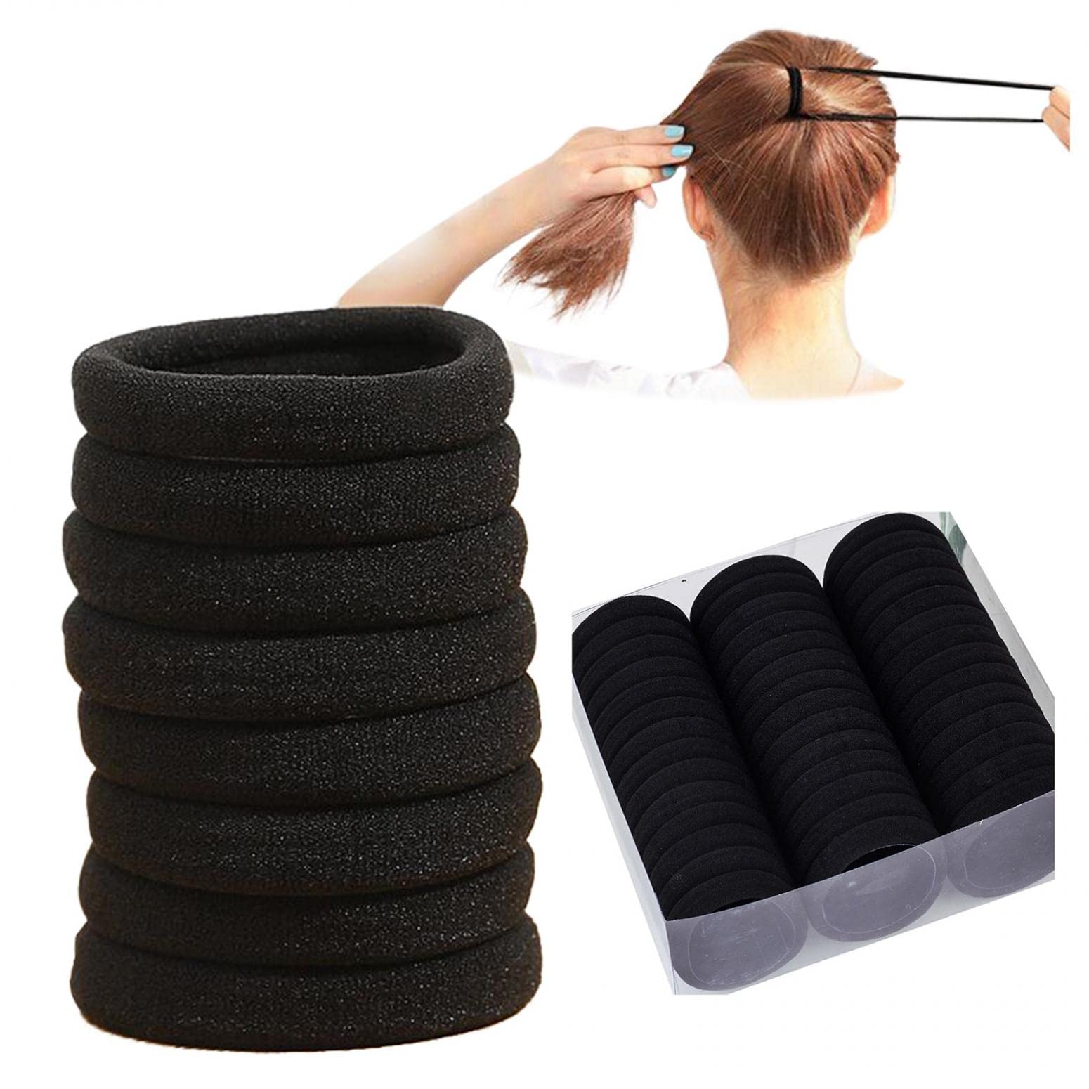 50 Pieces Black Hair Ties - Soft Elastic Hair Bands for Women & Girls - Perfect for Thick, Curly, Fine Hair & Ponytails - Great for Workouts, School, Office & Everyday Use