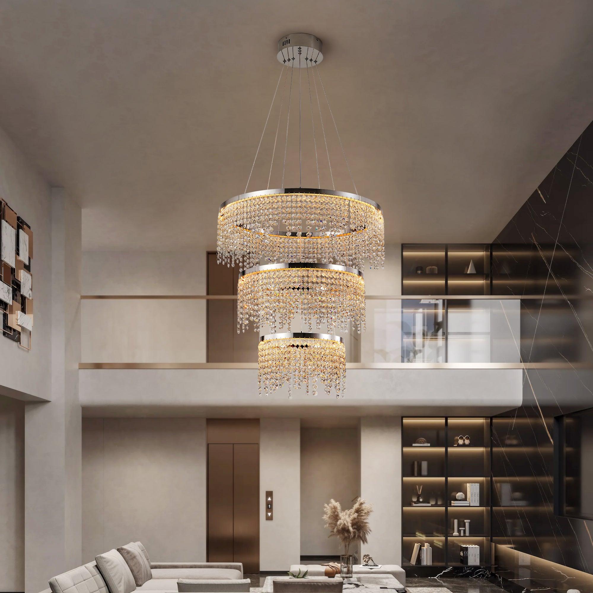 23.6 Inch Modern Crystal Chandelier - Luxury Hanging Ceiling Lamp with Elegant Pendant Design for Living Room, Dining Room & Bedroom Lighting Decor