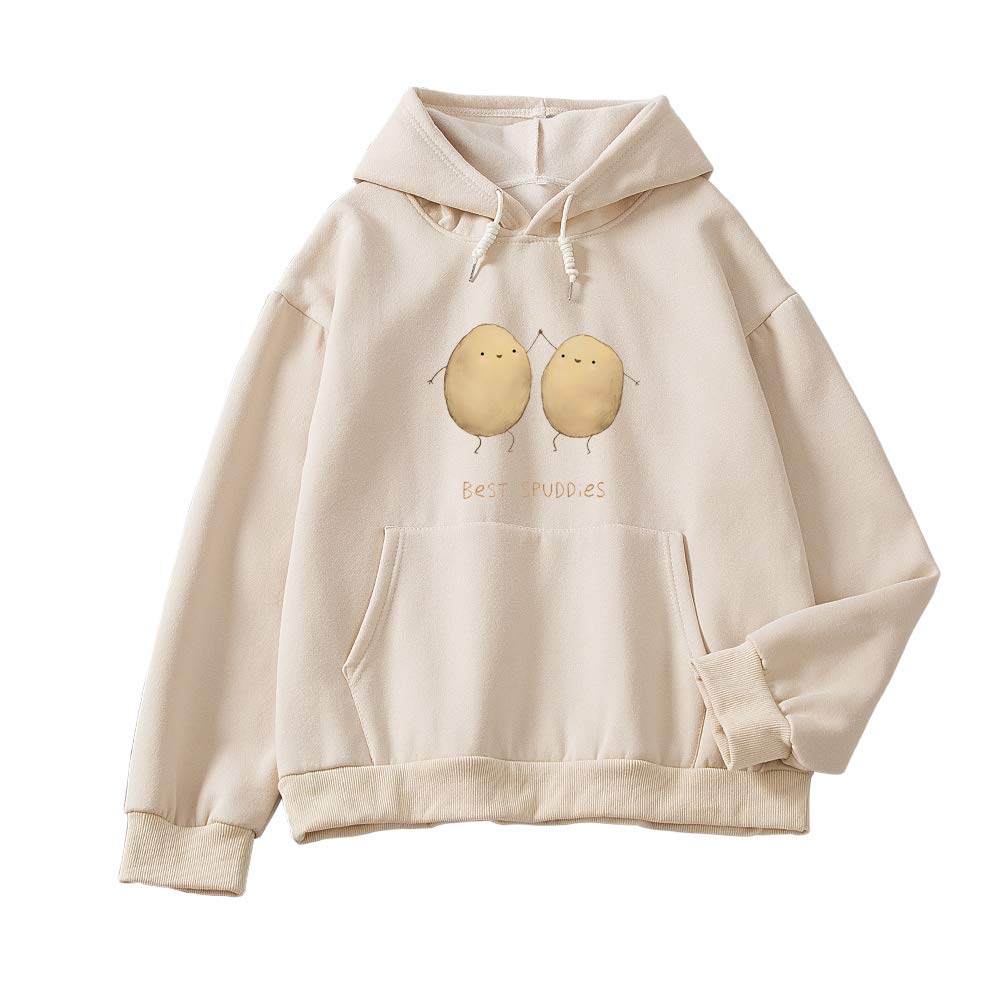 KEEVICI Women's Hooded Sweatshirt - Cute Potato Print Cotton Pullover Hoodie for Women | Cozy Casual Outwear for Fall & Winter | Perfect for Daily Wear, Lounge & Outdoor Activities