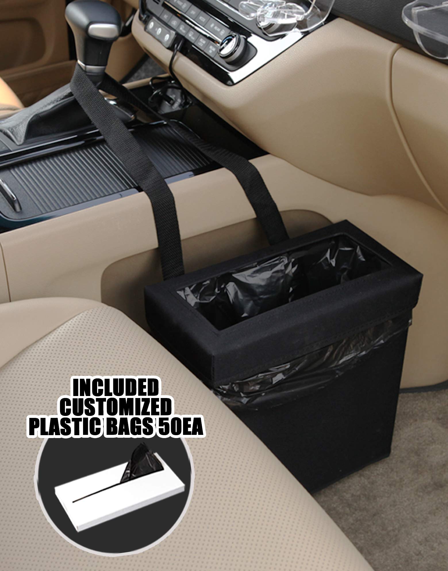 KMMOTORS Aladdin Durable Car Trash Can with Leak-Proof Liner - Medium Size Auto Garbage Bin for Road Trips, Commuting & Family Travel - Includes 5 Trash Bags