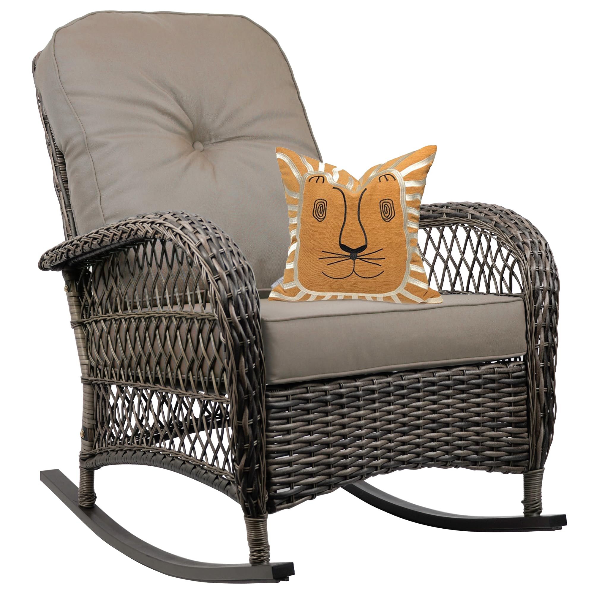 All-Weather Brown Resin Wicker Rocking Chair - Outdoor Garden, Backyard, Lawn & Porch Furniture - Perfect for Relaxing & Lounging in Sun or Shade