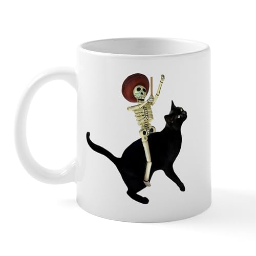 White - Skeleton On Cat Mug