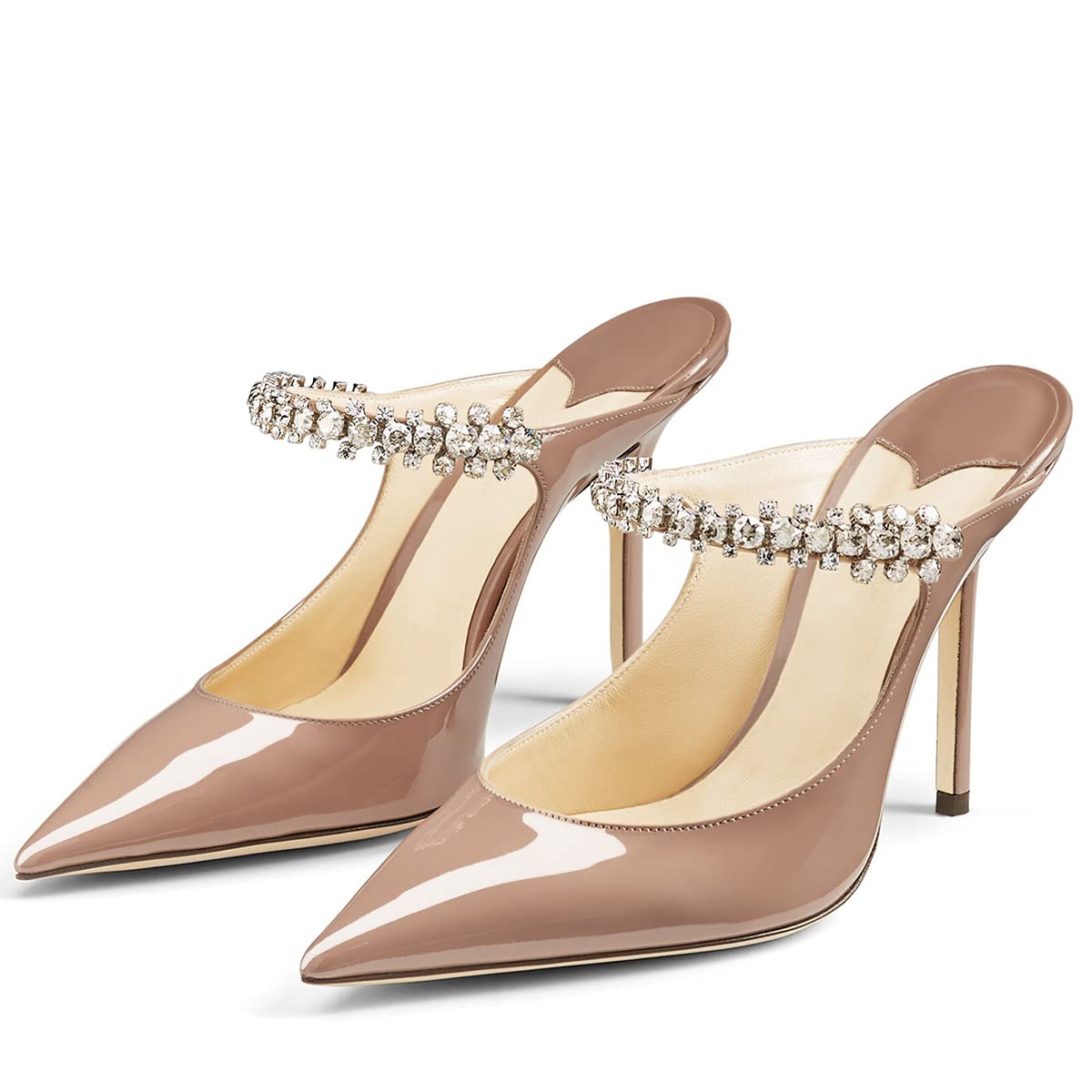 MIRAAZZURRA Women's Rhinestone Strappy Pointed Toe Stiletto Heel Mules - Slip On Bridal Sandals & Wedding Party Shoes for Women | Perfect for Evening Events, Date Nights & Special Occasions