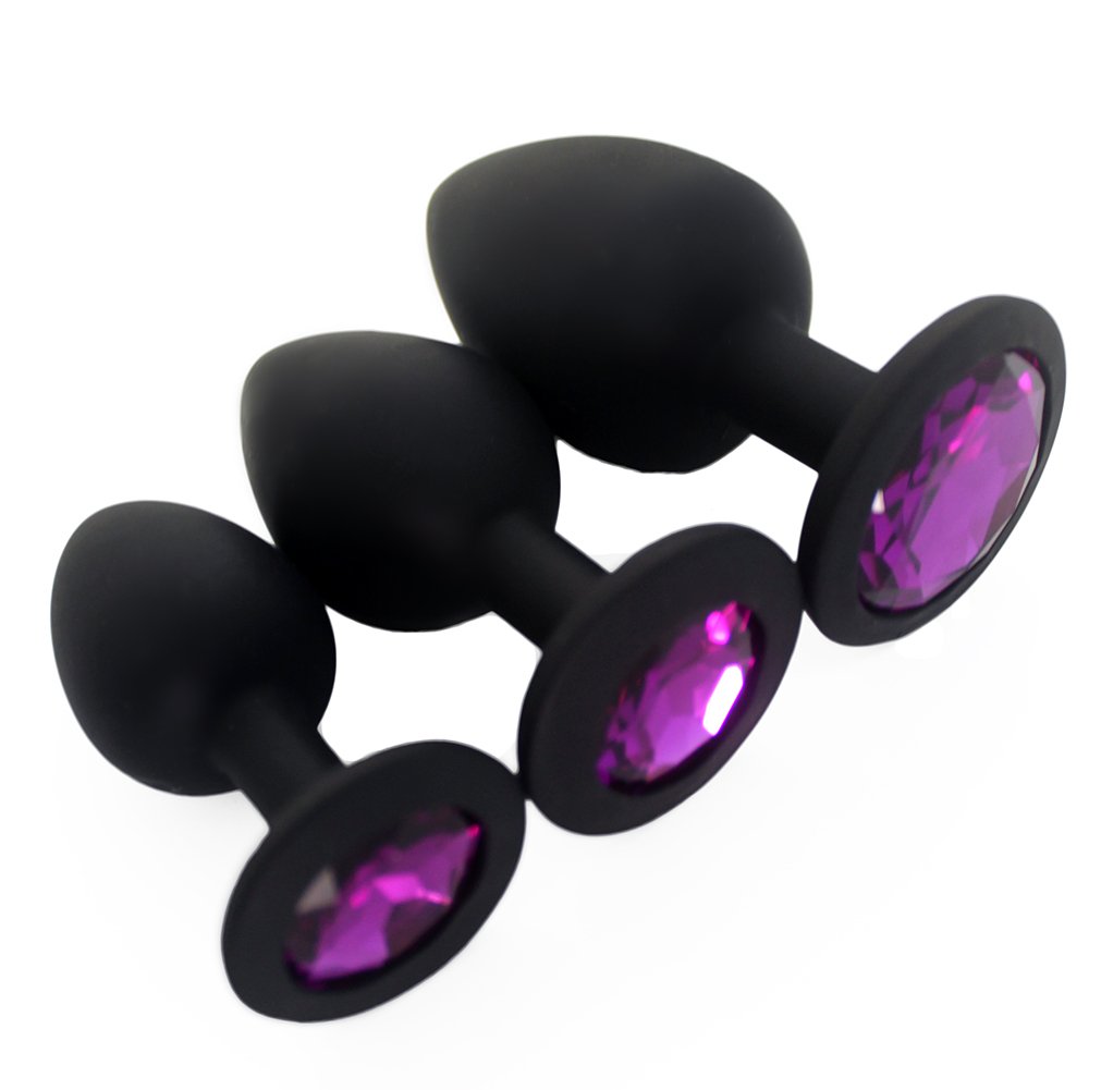 3PCS Silicone Jeweled Anal Trainer Plugs Set - Beginner Friendly Anal Sex Toys for Men, Women & Couples | Black | Perfect for Sensual Play, Intimacy & Exploration
