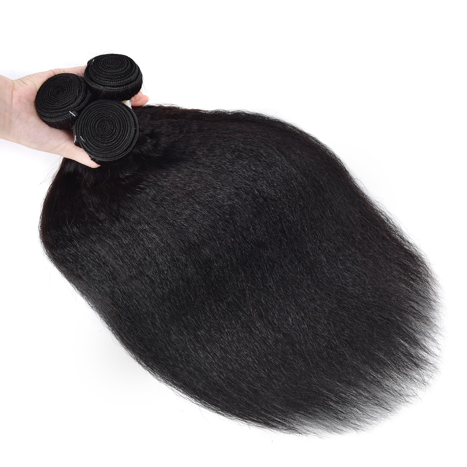 12A Kinky Straight Human Hair Bundles 22 24 26 Inch - 100% Virgin Remy Human Hair Extensions for Women - Natural Black Color - Perfect for Daily Wear, Styling, and Special Occasions