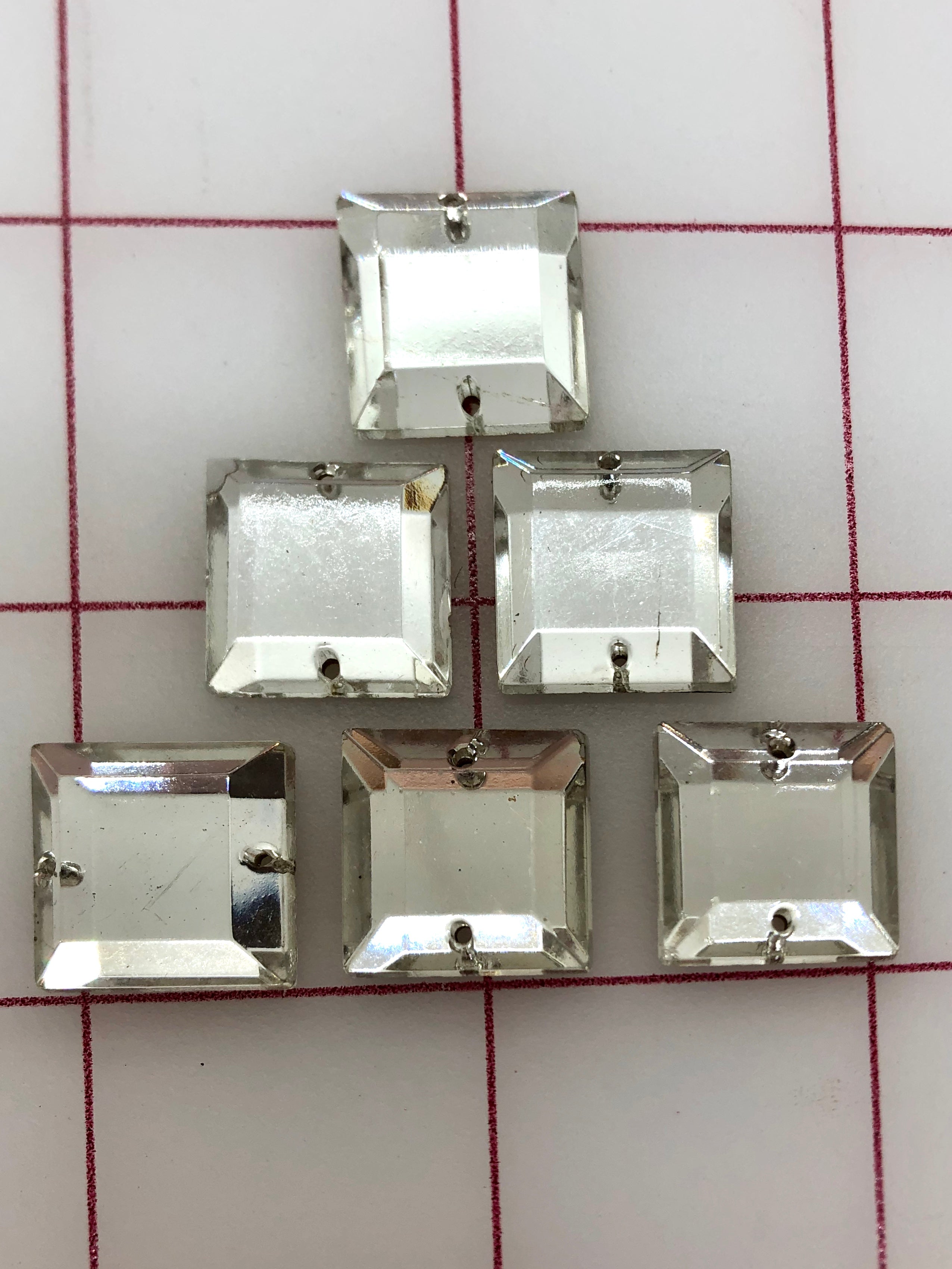 16x16mm Czech Crystal Rhinestones - 6 Pack Sew On Square Shape for DIY Clothing, Costumes & Accessories | High-Quality Sparkling Embellishments for Dresses, Bags & Crafts