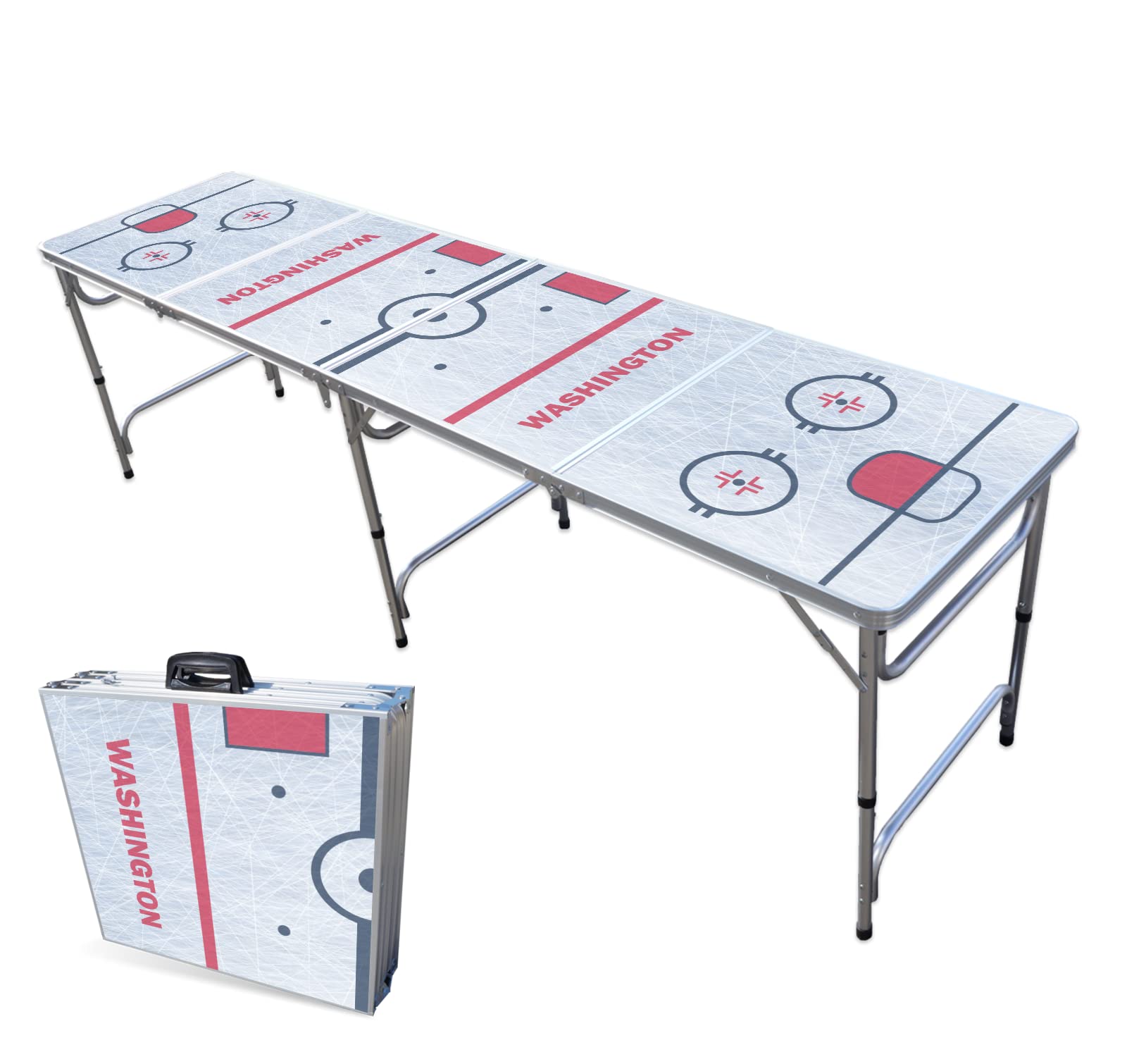 8-Foot Folding Portable Beer Pong Table with LED Lights & Optional Cup Holes - Perfect for Parties, Tailgates & College Events - Washington Hockey Rink Edition (Multiple Models Available)