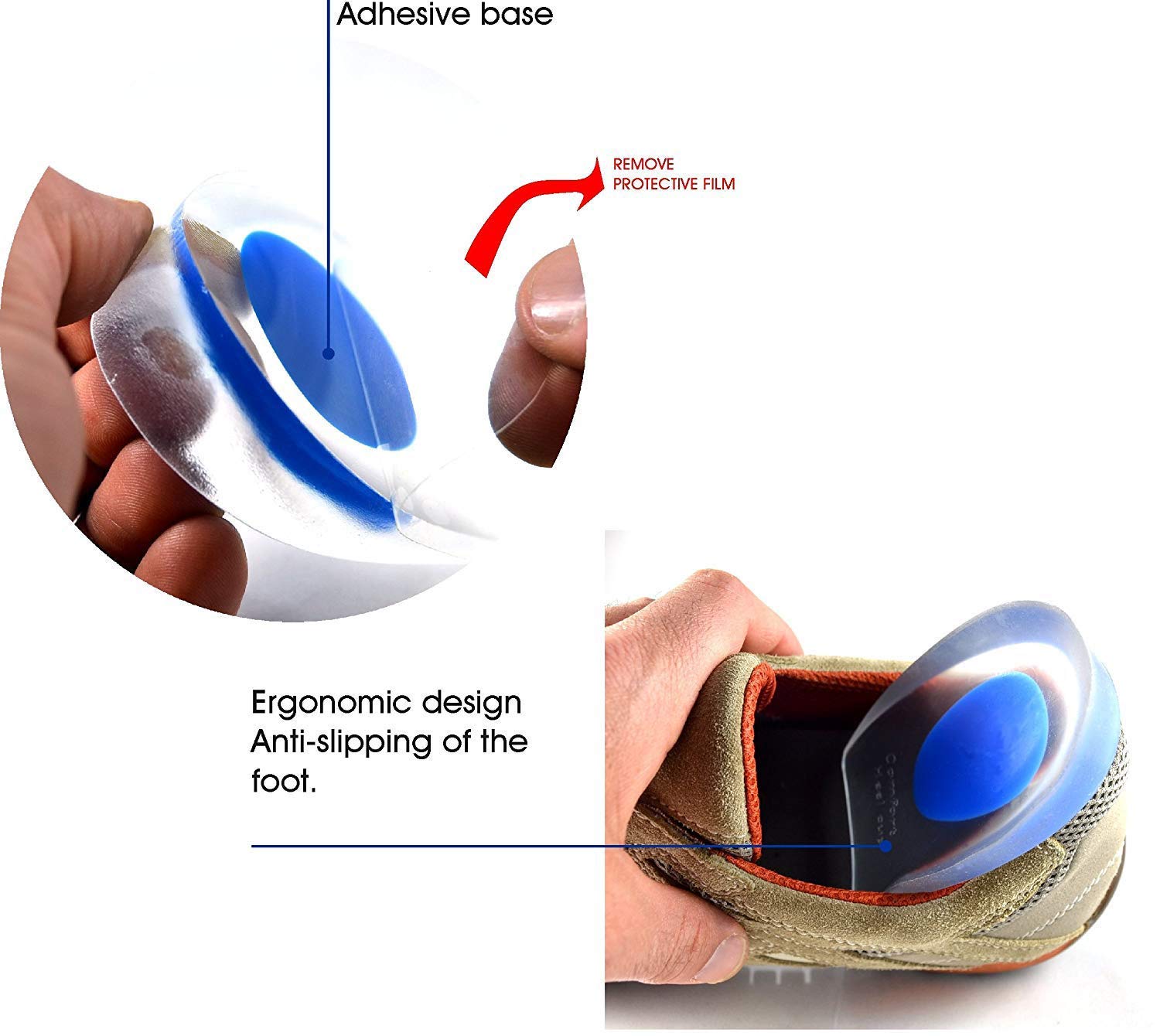 FEXMY Men's & Women's Gel Shoe Insoles - Cushioned Silicone Heel Pads for Pain Relief & Arch Support - Comfortable Inner Soles for Running, Walking, Work & Daily Use