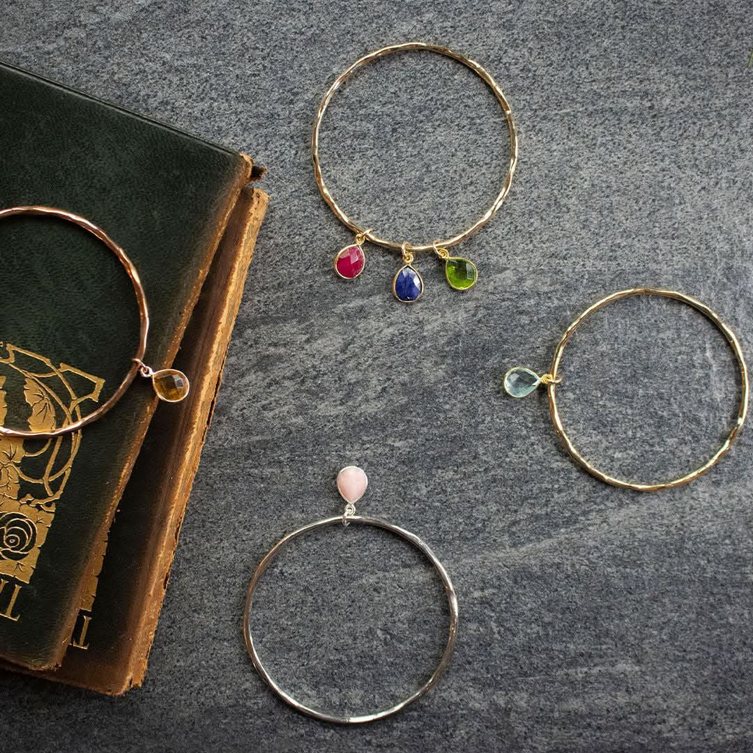 Moonstone Charm Bangle in Gold - June Birthstone Jewelry for Women | Perfect Gift for Birthday, Anniversary & Special Occasions