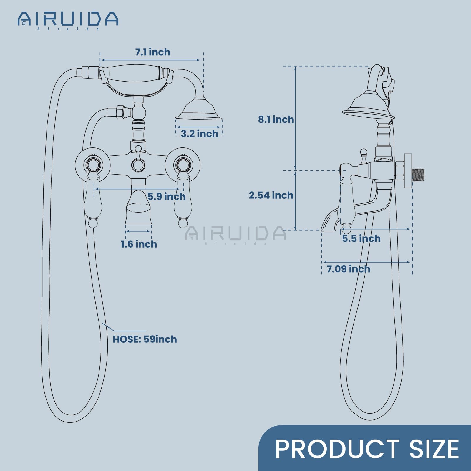 Oil Rubbed Bronze Wall Mount Tub Faucet with Telephone Shaped Handheld Shower Sprayer - Double Ceramic Lever Handles, Hot & Cold Water Mixer Tap - Perfect for Vintage & Industrial Style Bathrooms