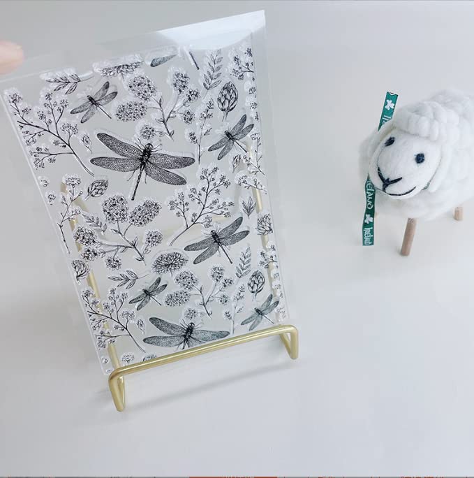 NZJ Spring Flower Grass Corner Dragonfly Clear Stamps for Card Making, DIY Scrapbooking & Paper Crafts - Transparent Rubber Stamps with Nature Design (Perfect for Greeting Cards, Journals, Invitations)