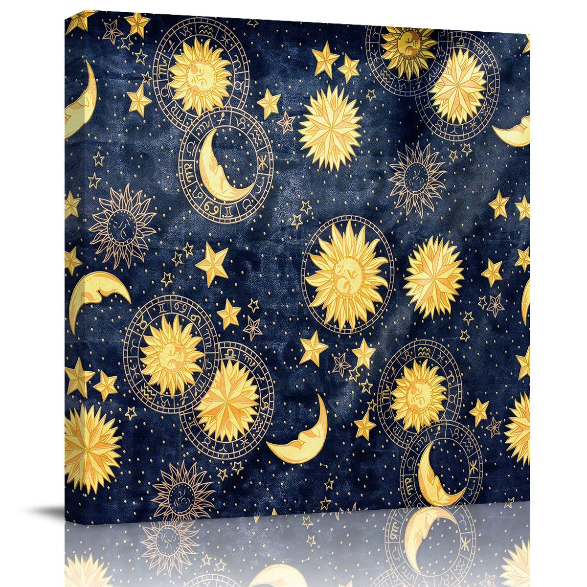 Chucoco Boho Wall Art Canvas - Moon, Star & Sun Prints, Easy to Hang Wall Decor for Bedroom, Bathroom & Kitchen | Romantic Starry Sky Painting for Home, Hotel & Cafe Decor