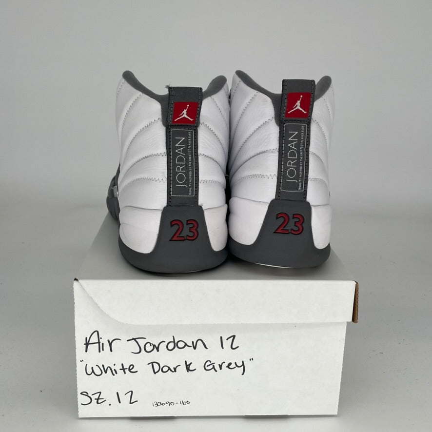 Original Air Jordan 12 Retro Basketball Shoes - White/Dark Grey - Size 12 (130690-160) - Perfect for Streetwear & Court Performance