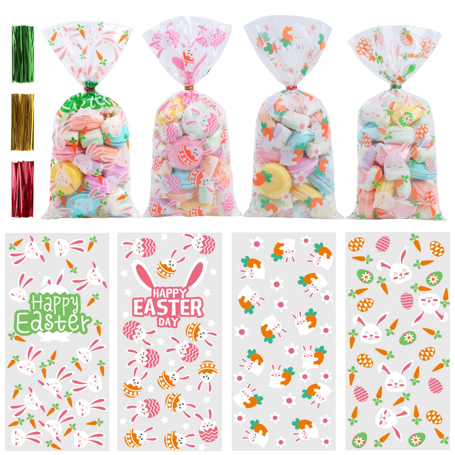 STEFORD 120PCS Clear Easter Cellophane Bags for Candy, Cookies & Treats - Perfect for Easter Party Favors, Gift Wrapping & Holiday Decorations