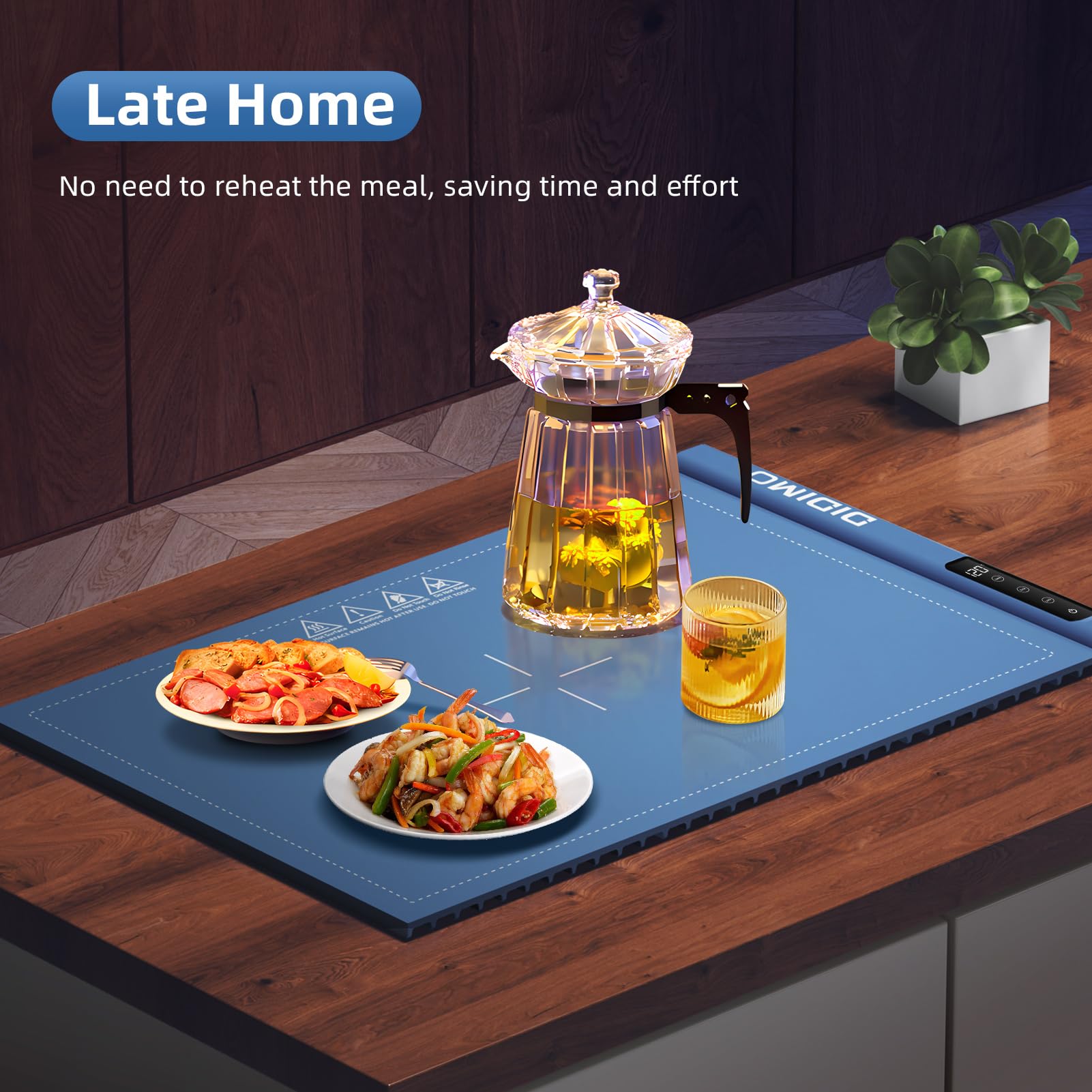Premium Electric Warming Tray for Food - 17 Adjustable Temperature Settings & Timer, Rollable Portable Silicone Heating Mat with Auto Shut-Off & Lock - Perfect for Buffets, Parties, Catering & Home Dining (Blue)