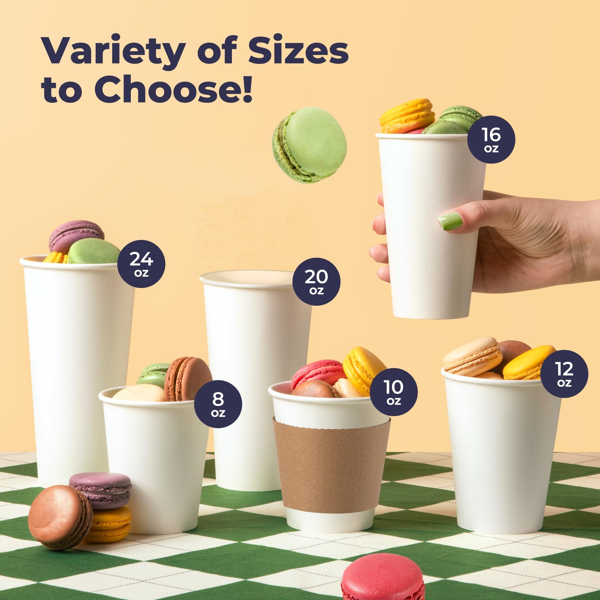 50 Pack 12oz Disposable Coffee Cups with Lids & Sleeves - Leak-Proof Hot Paper Cups for Coffee, Tea, Hot Chocolate - Ideal for Home, Office, Cafes, Parties & Takeout Businesses | BPA-Free & Durable