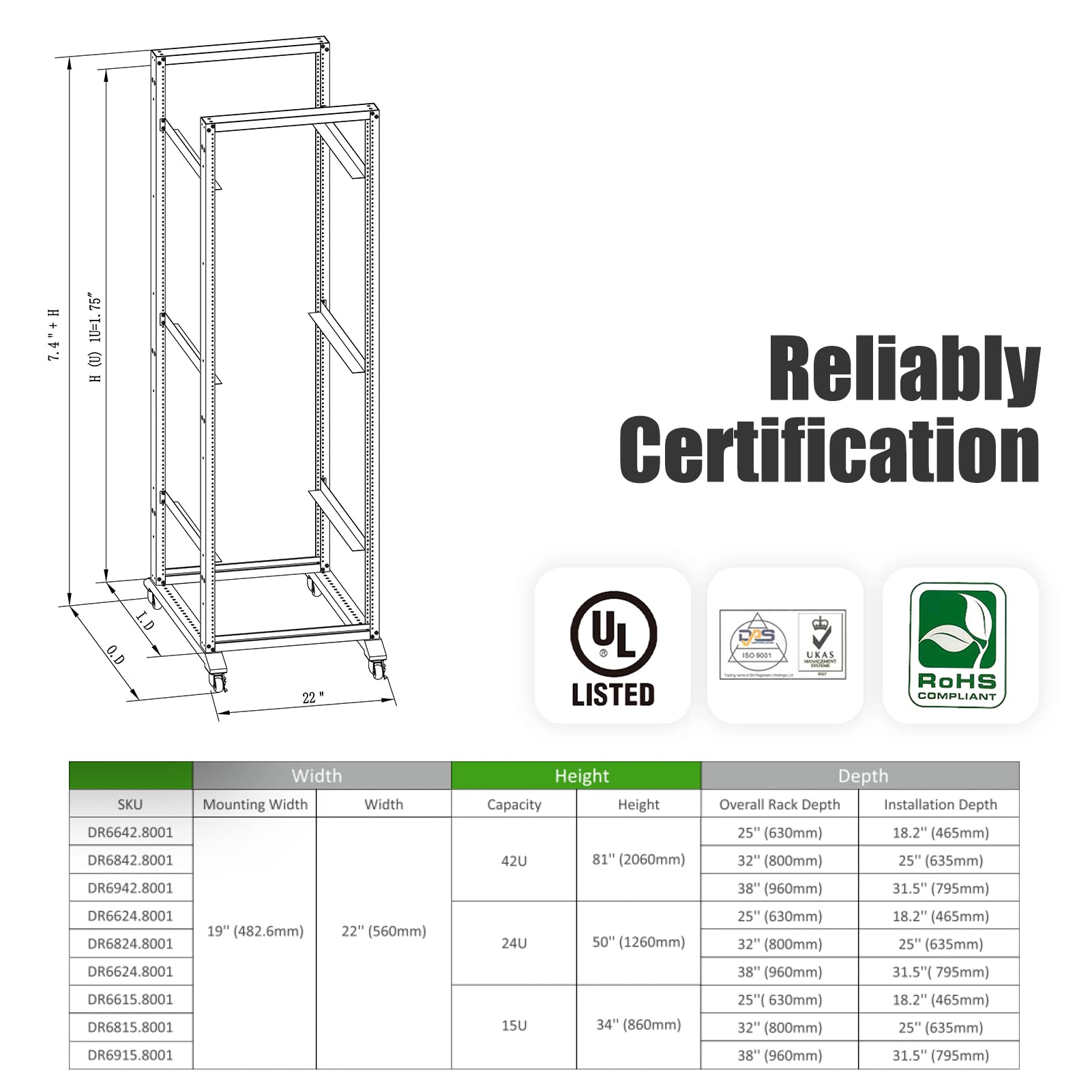 15U 4-Post Open Frame Server Rack - 19-Inch Network & Audio Equipment Rack for Data Centers, Home Studios & Office Use