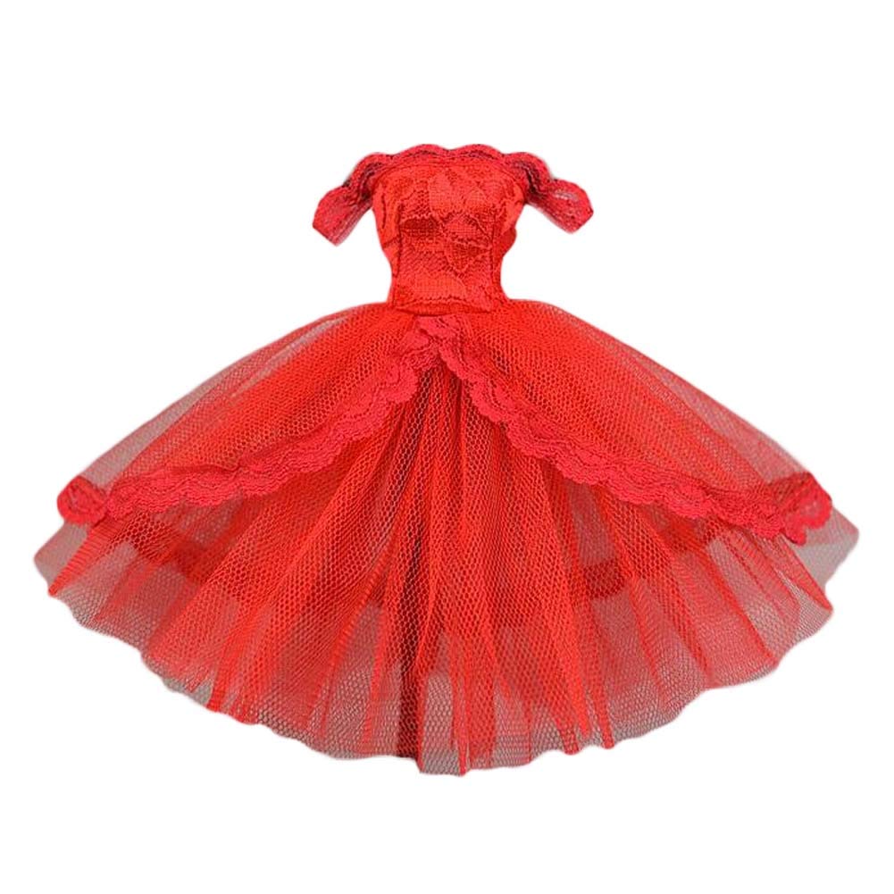 Handmade Red Lace Off-Shoulder Bubble Wedding Dress for 11.5 Inch Doll - Perfect for Barbie Doll Fashion Shows, Bridal Parties & Collectible Display