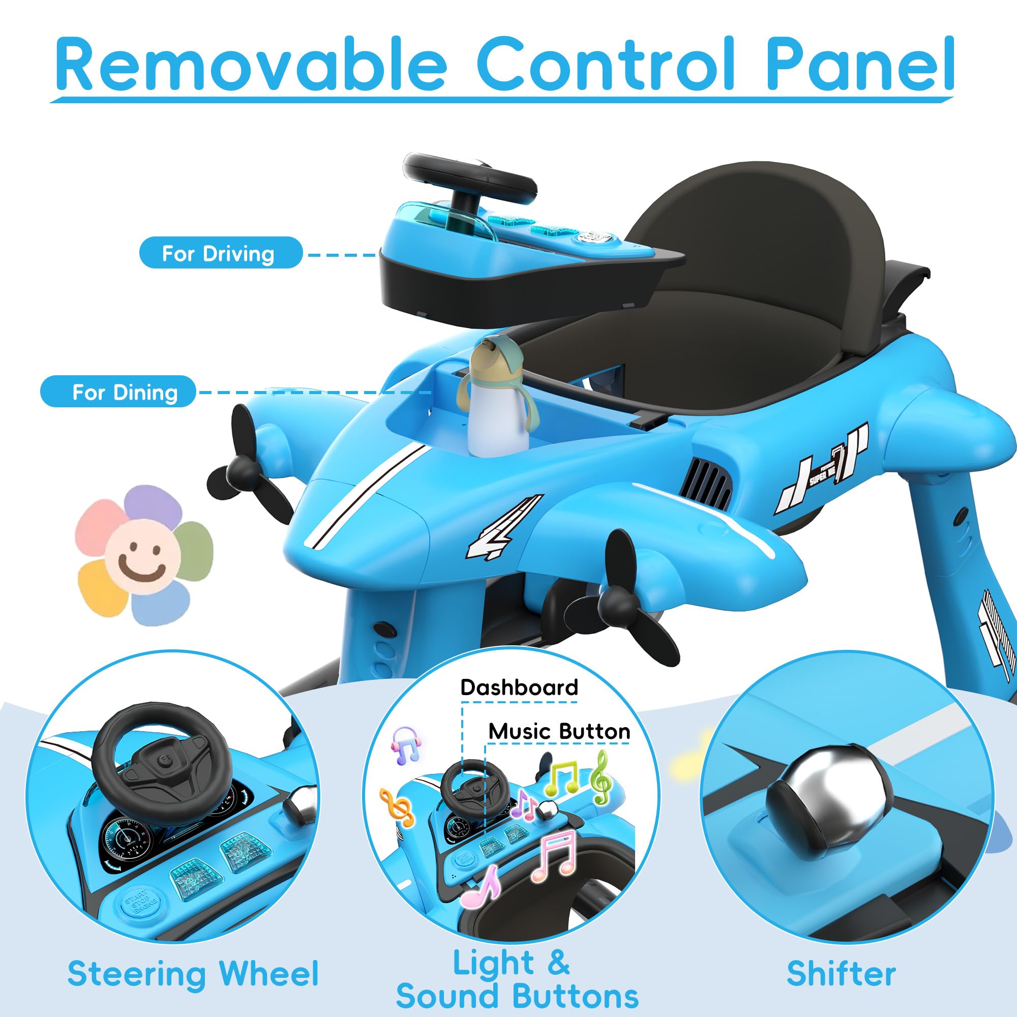 6-in-1 Foldable Baby Walker with Adjustable Height & Speed - Airplane-Themed Activity Push Walker with Music, Lights & Wheels - Anti-Slip Design for Boys & Girls 6-18 Months - Perfect for Learning to Walk & Indoor Playtime