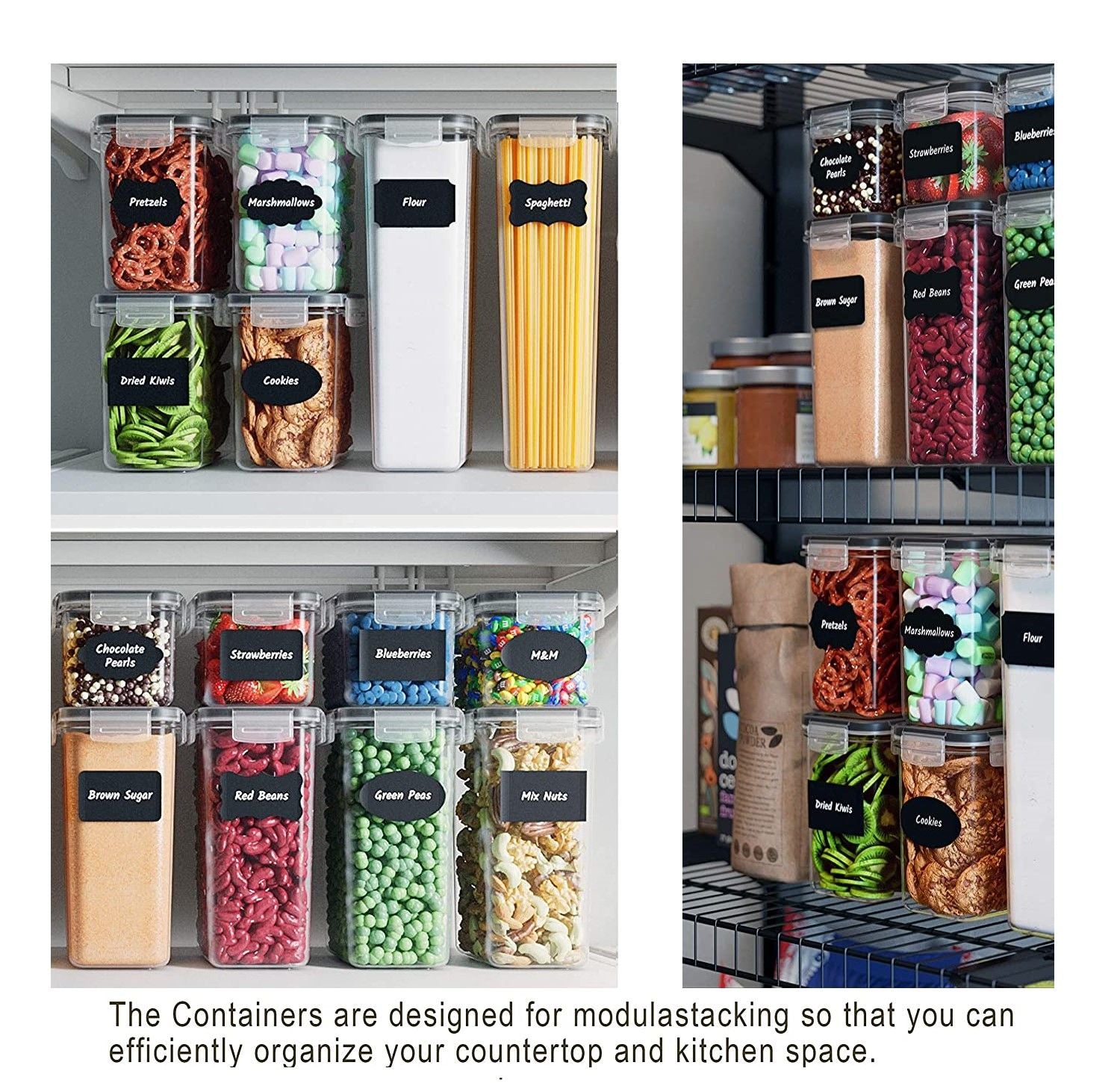 14-Piece Airtight Food Storage Containers Set - BPA-Free Plastic with Secure Locking Black Lids & Labels - Perfect for Kitchen Pantry Organization, Meal Prep, and Leftovers Storage