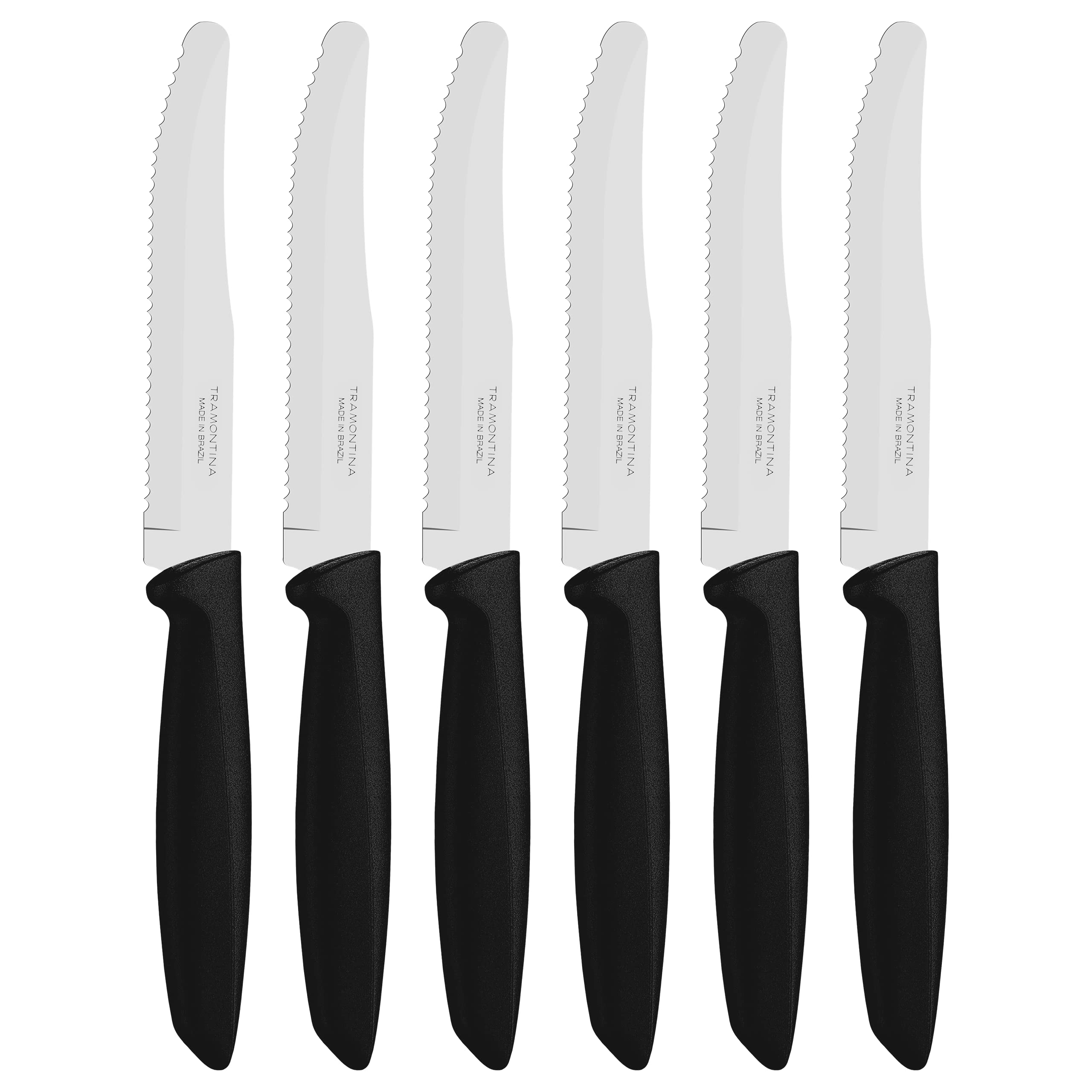 Tramontina 6-Piece Kitchen Knife Set - Stainless Steel Serrated Fruit & Tomato Knife, Vegetable Chopper & Peeler with Rounded Tip - Multipurpose Black Knives for Cooking, Slicing & Meal Prep (Model 23498055)