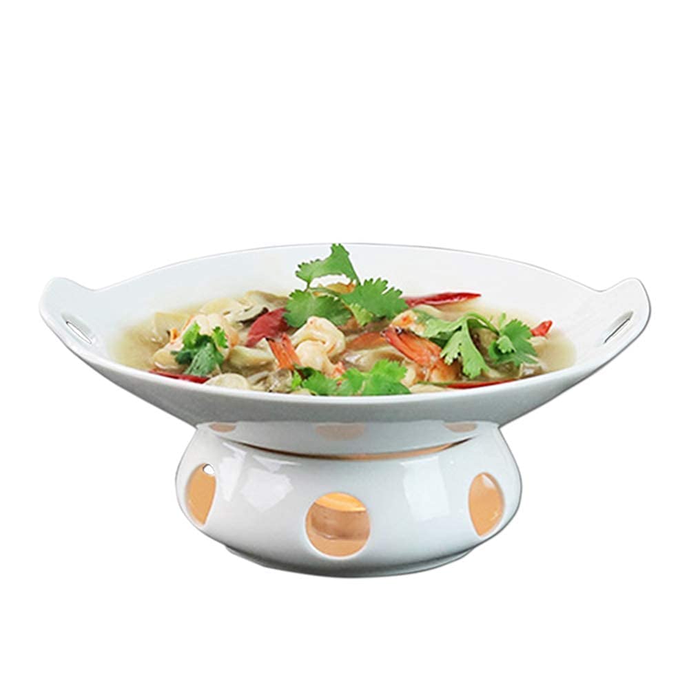 12-Inch Ceramic Buffet Casserole Dish with Candle Warmer - Catering Serving Set for Keeping Food Warm - Perfect for Parties, Brunches, Events & Serving Soups, Porridge & Hot Dishes