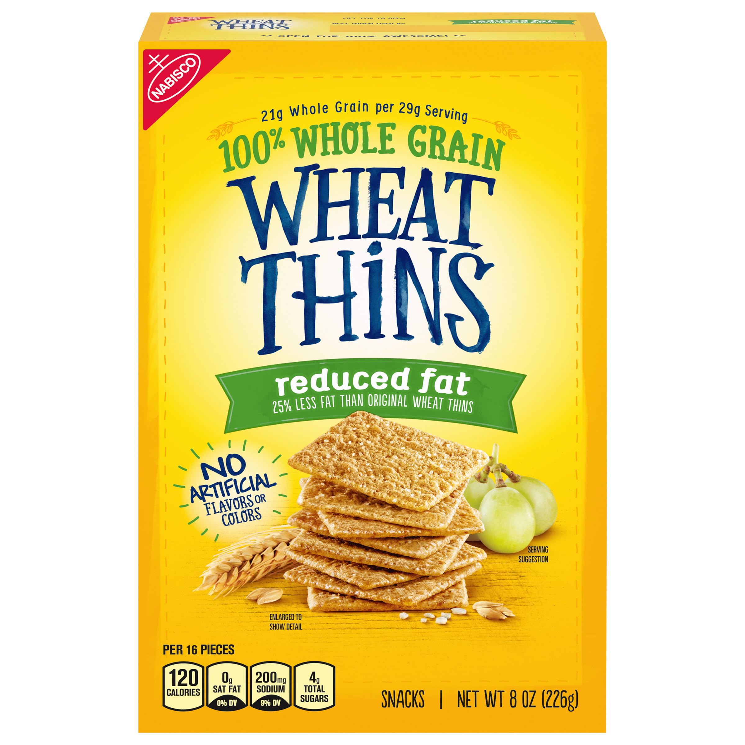 Wheat Thins Reduced Fat Whole Grain Wheat Crackers - Healthy Snack for Kids & Adults - 8 oz Pack - Perfect for Lunchboxes, Office Snacks & Party Platters
