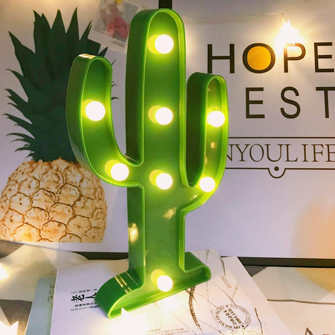 Cloud Marquee Sign Lamp - Battery Operated Moon Night Light with Cactus Design | Perfect for Bedroom Decor, Nursery Lighting & Romantic Atmosphere