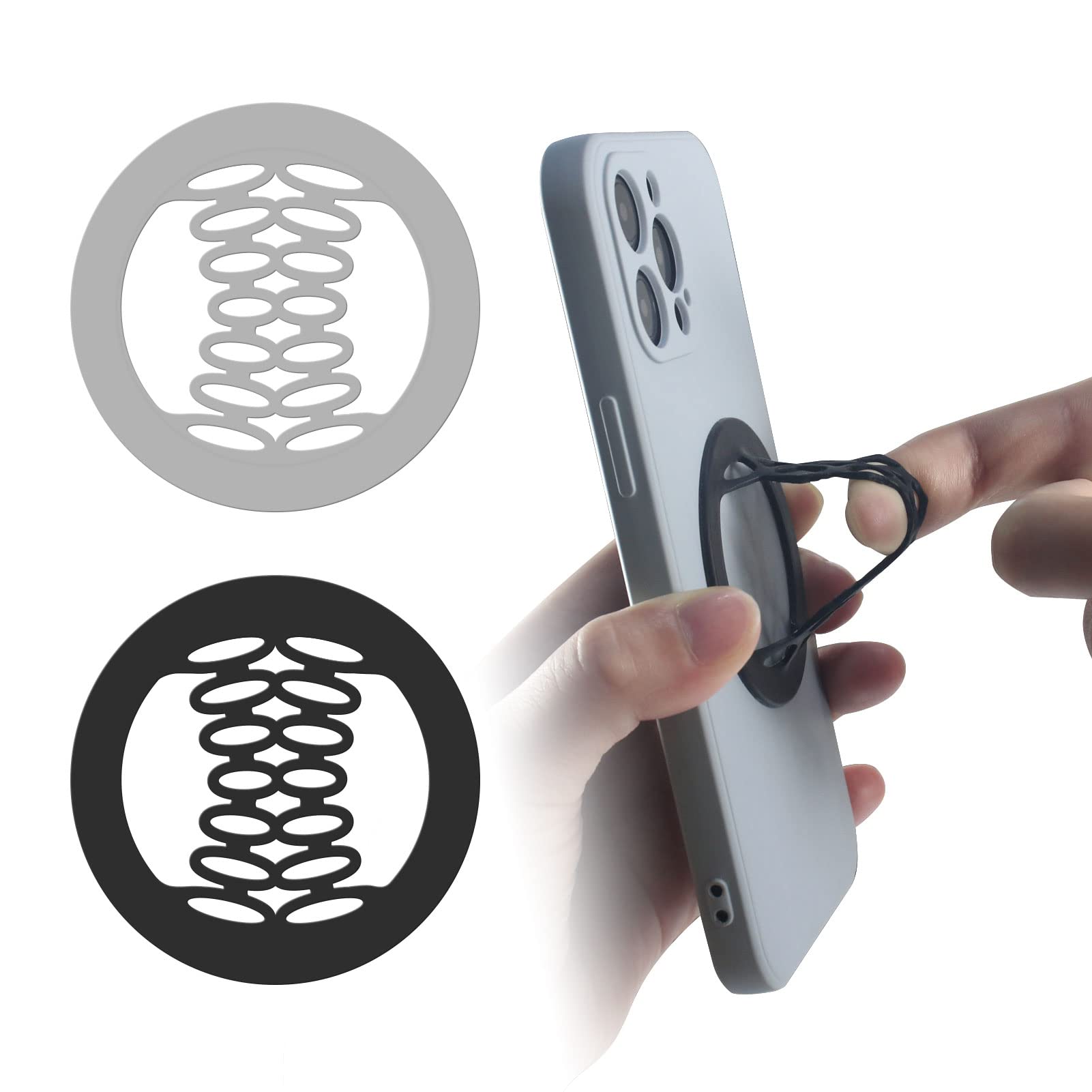 YINGMORE Elastic Silicone Phone Grip Strap Holder - Compatible with iPhone, Samsung, Android Smartphones - Secure Finger Loop for Hands-Free Use - Perfect for Travel, Workouts, and Everyday Convenience - 2pcs (Black/Grey)