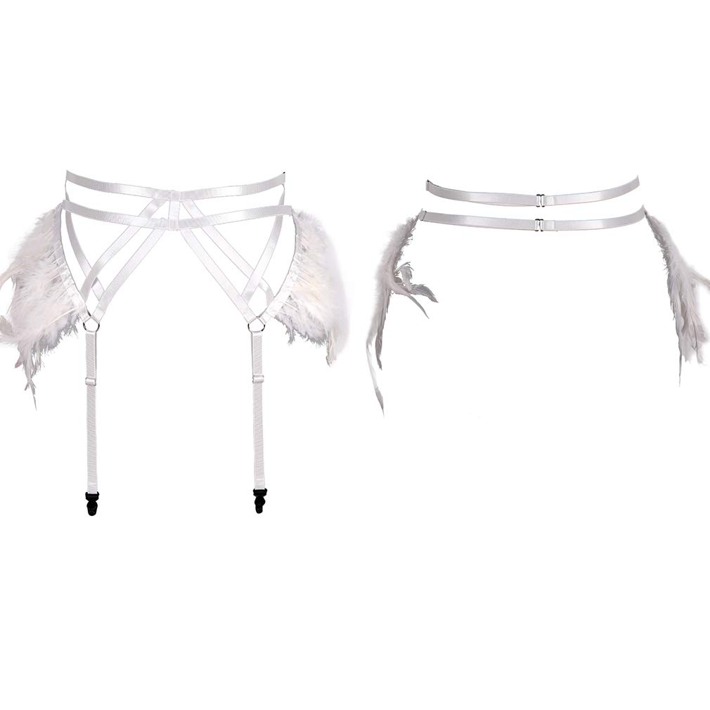 Gothic Punk Women's Garter Belt with Feather Harness - Adjustable Leg Stockings for Harajuku, Carnival & Festival Outfits - Perfect for Cosplay, Lingerie & Alternative Fashion