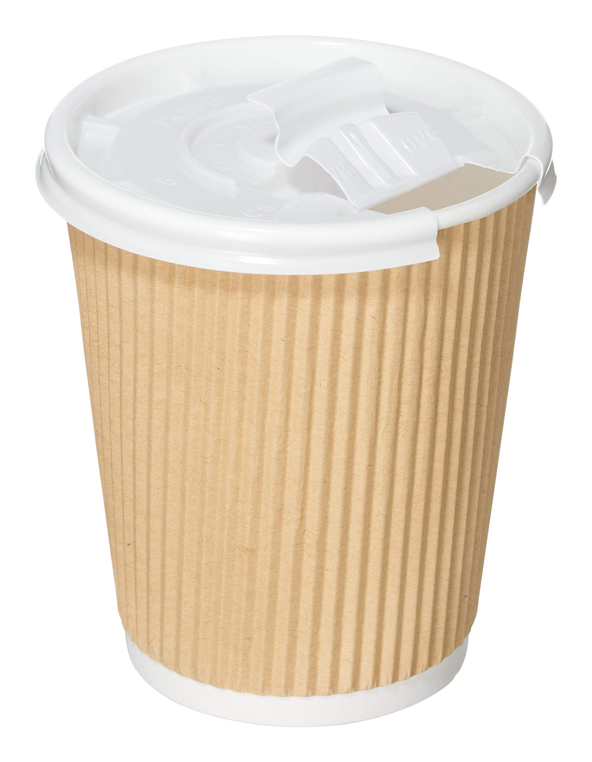 1000 Pack 8 oz Ripple Wall Insulated Disposable Paper Coffee Cups with White Lids - Double Walled Hot Tea Cups - Eco Friendly Biodegradable To-Go Cups for Coffee Shops, Offices, and Catering Events
