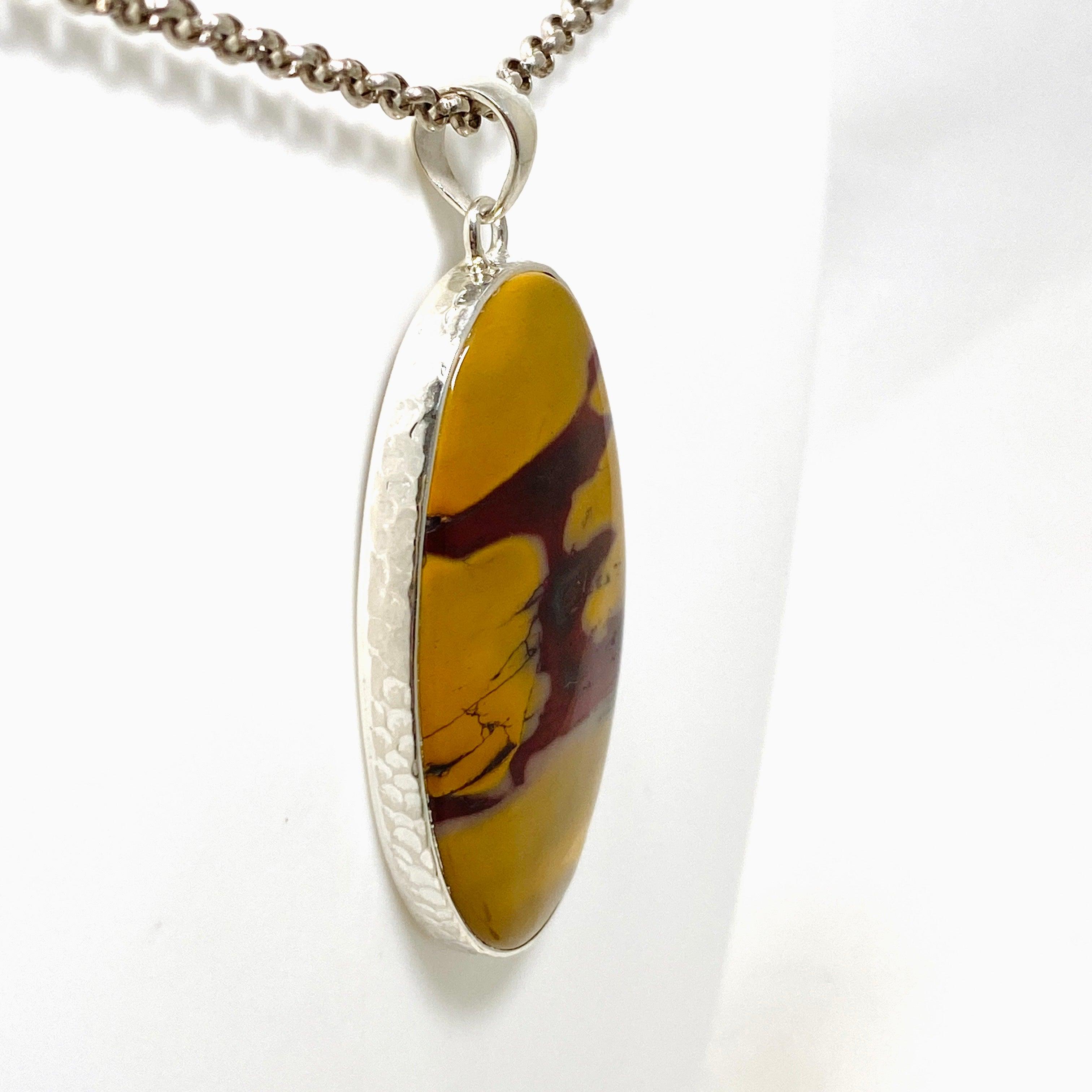 Natural Mookaite Oval Pendant Necklace - Handcrafted Hammered Sterling Silver Setting KPGJ4409 | Spiritual Jewelry, Healing Crystal Gift for Women, Meditation & Energy Work