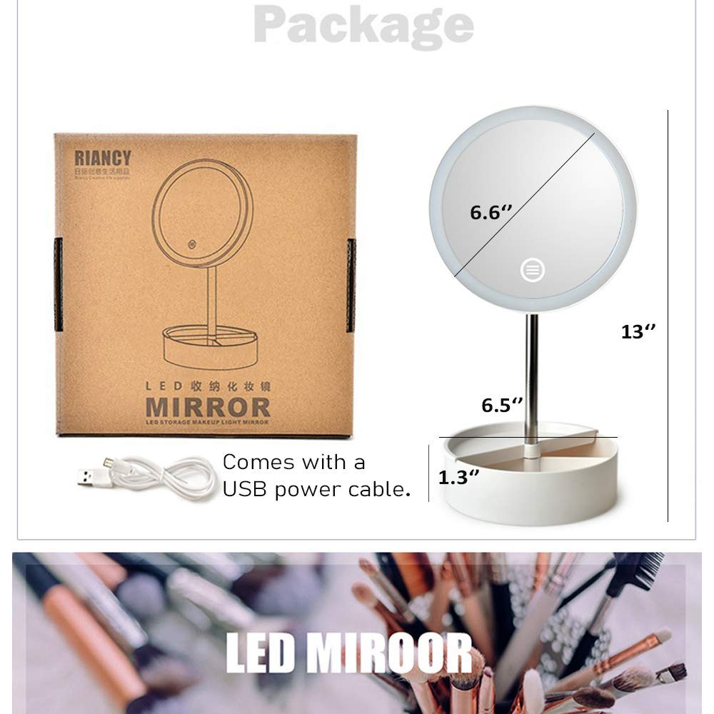 Afulili LED Makeup Mirror with Lights - 10x Magnification, Adjustable Brightness, Touch Control, 360° Rotation for Dressing Table, Vanity Desk - Perfect for Makeup Application, Skincare, Hair Styling (Green)