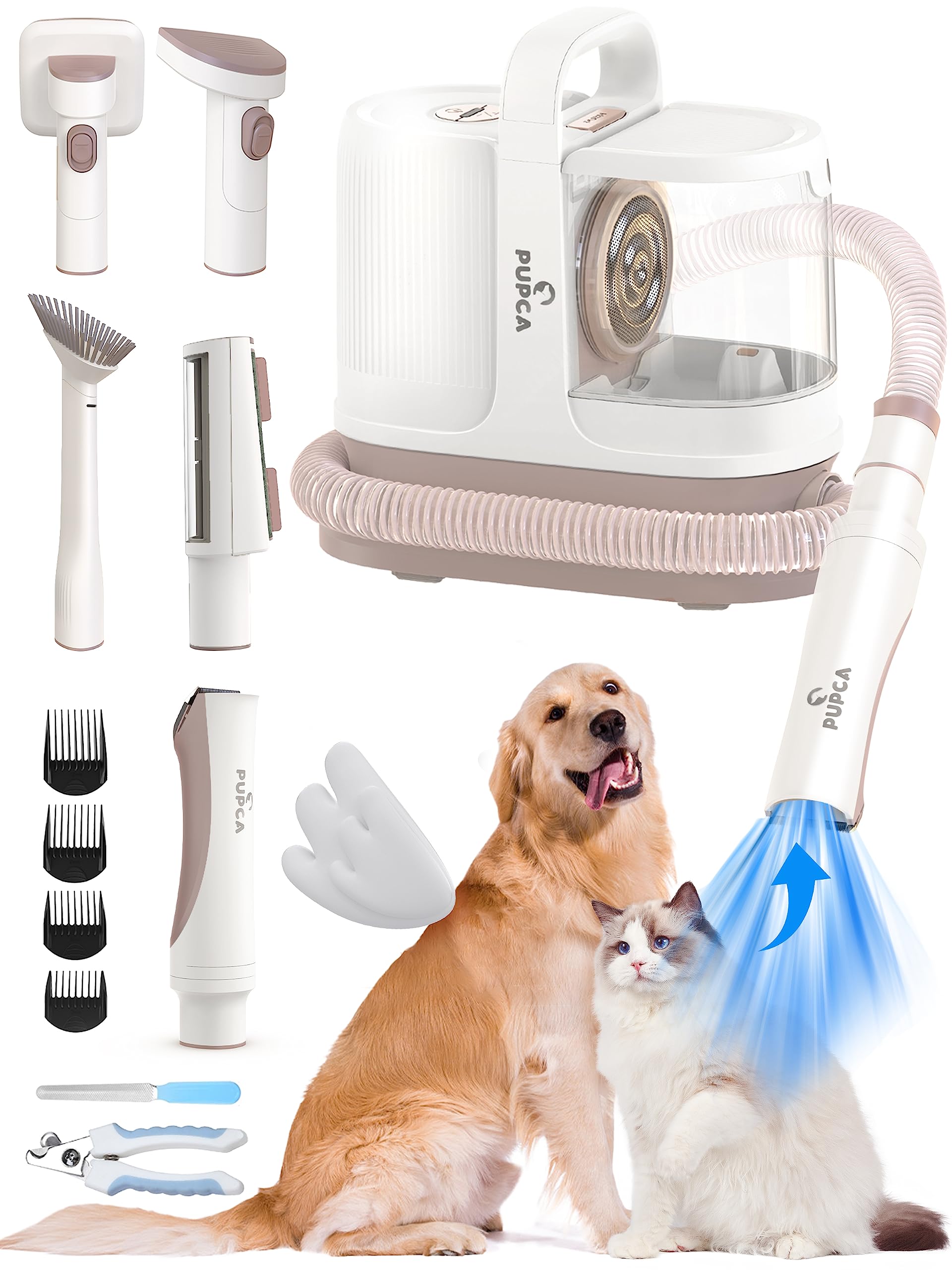6 in 1 Dog Grooming Kit with 12000Pa Pet Vacuum Cleaner - Low Noise Hair Remover, Nail Grinder & Trimmers for Dogs - Large Capacity Dustbin - Perfect for Home Pet Grooming & Shedding Control