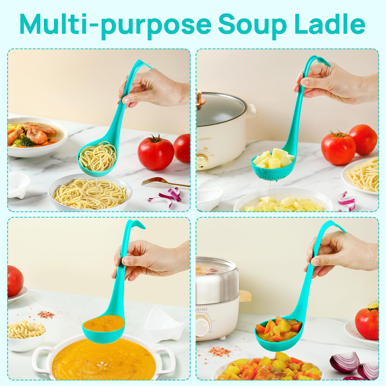 Set of 2 Whale Tail Soup Ladles with Colander - Food Grade Kitchen Utensils for Cooking & Serving Soups, Stews & Sauces - Ergonomic Handle & Hook Design - Perfect for Home Chefs & Restaurant Use