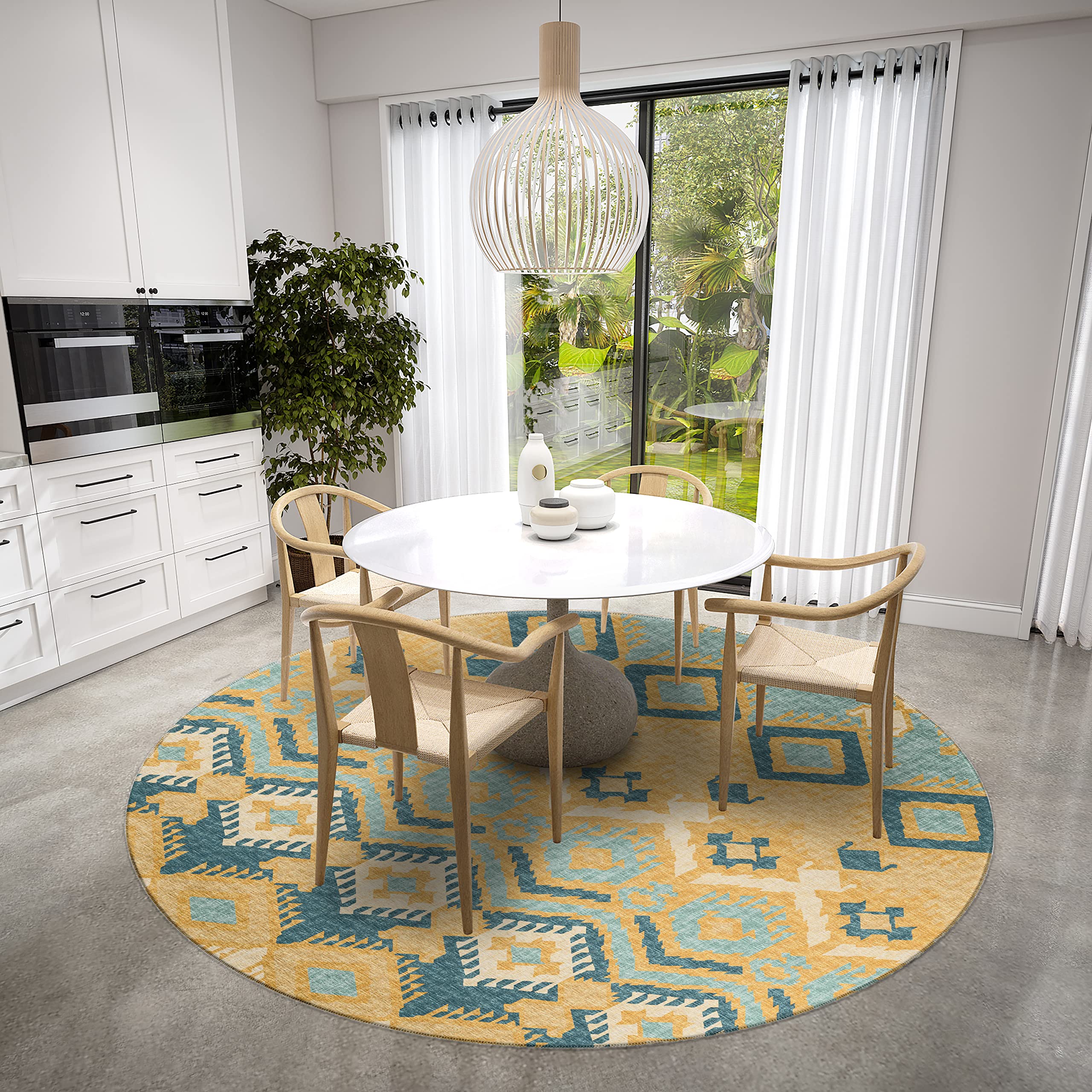 Addison Rugs Yuma AYU32 Yellow 8' x 8' Area Rug - Soft Modern Square Rug for Living Room, Bedroom, and Home Decor
