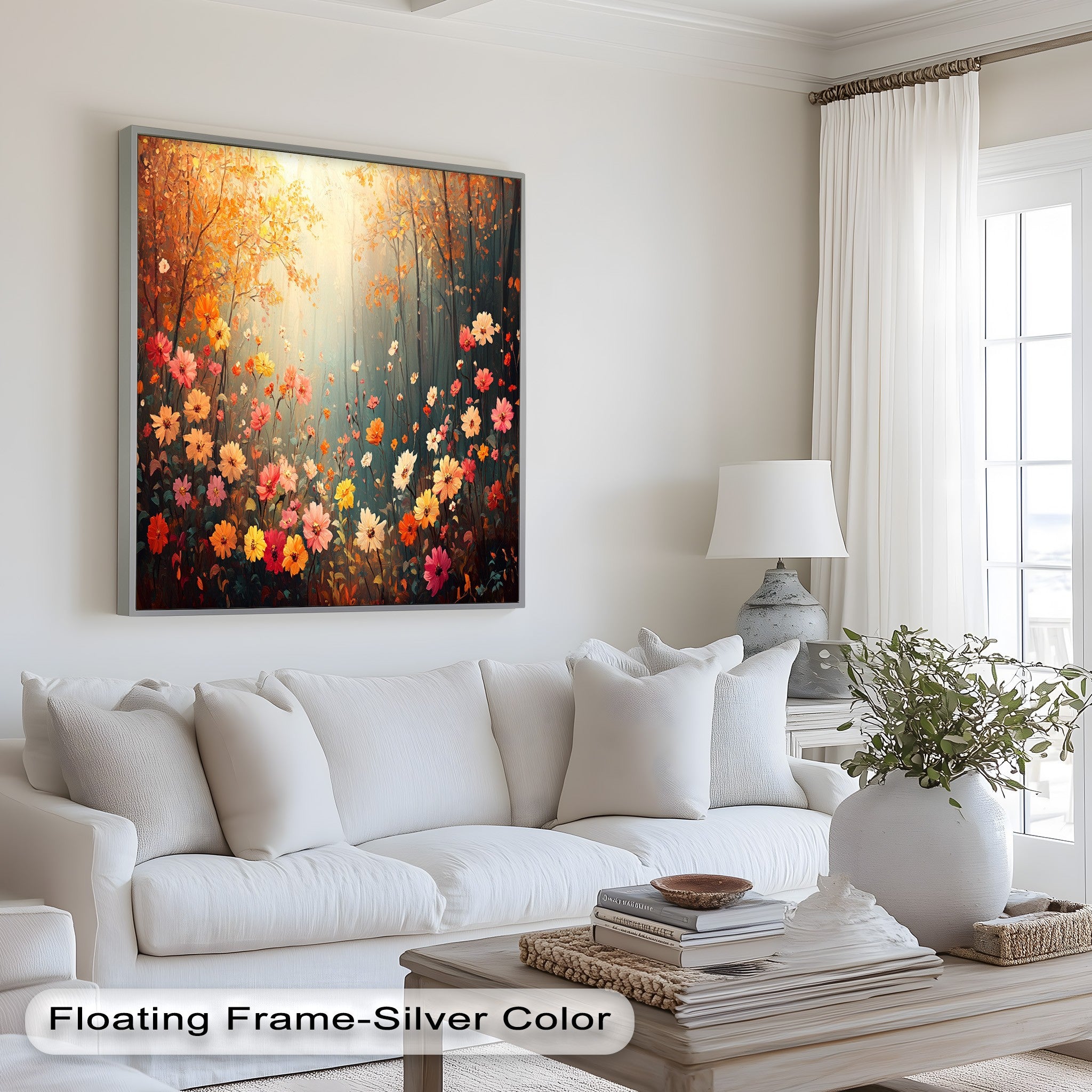 Blooming Forest Light - Vibrant Floral Oil Painting Wall Art for Living Room, Bedroom & Office Decor