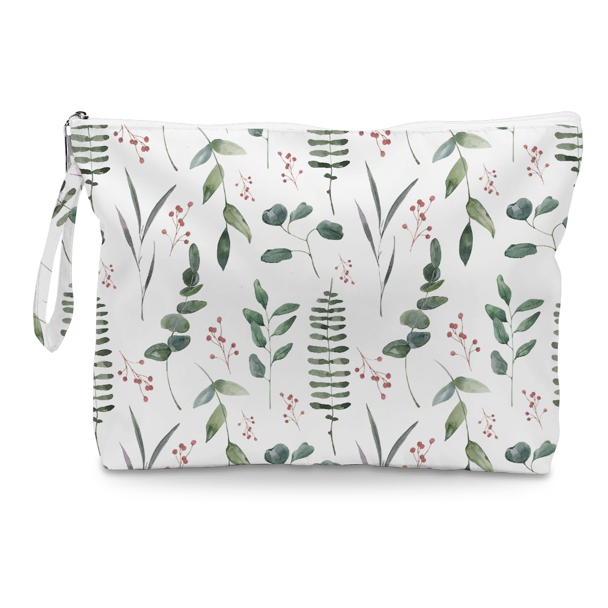 Waterproof Large Capacity Travel Makeup Bag for Women - Cosmetic & Toiletry Organizer with Zipper, Perfect Gift for Girls, Sisters & Friends - Home Sweet Family Logo Eucalyptus Palm Leaf Design - Ideal for Vacation, Gym, Beach & Daily Use