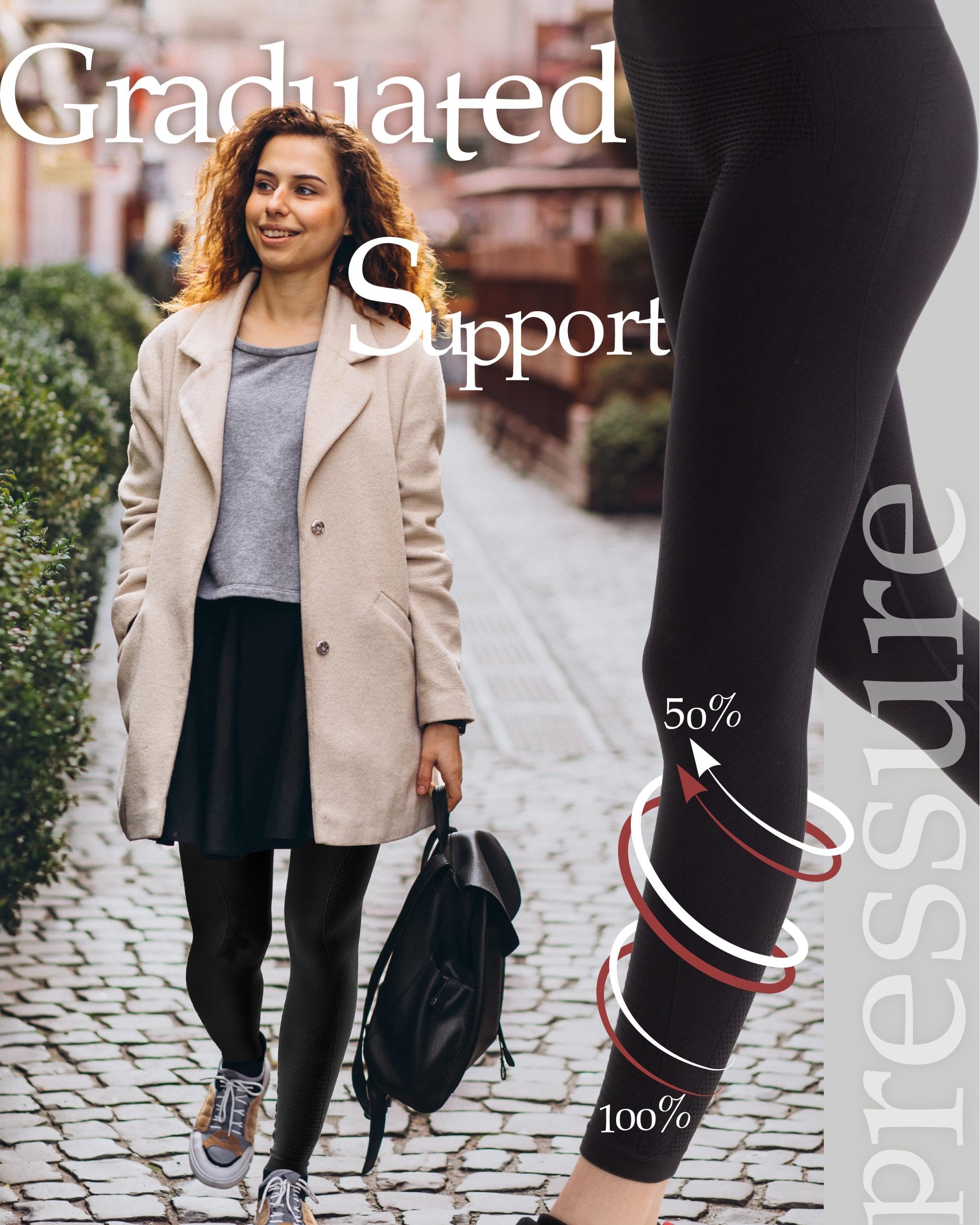 Persephone Recovery Compression Leggings for Women - Graphene-Enhanced Thermal Graduated Support Tights for Workout, Yoga & Post-Surgery Recovery
