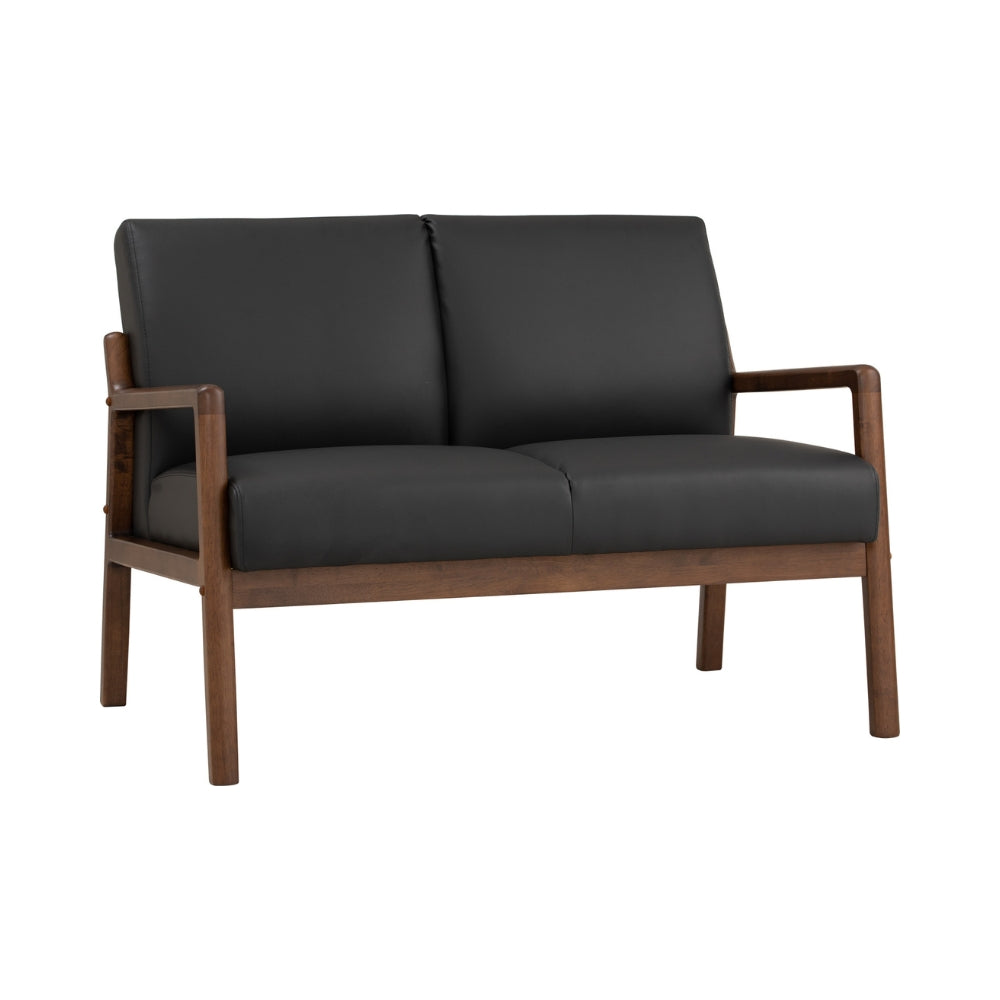 Premium 2-Seater Lounge Chair - Modern Black & Walnut Wood Accent - Perfect for Living Room, Patio, or Office Relaxation