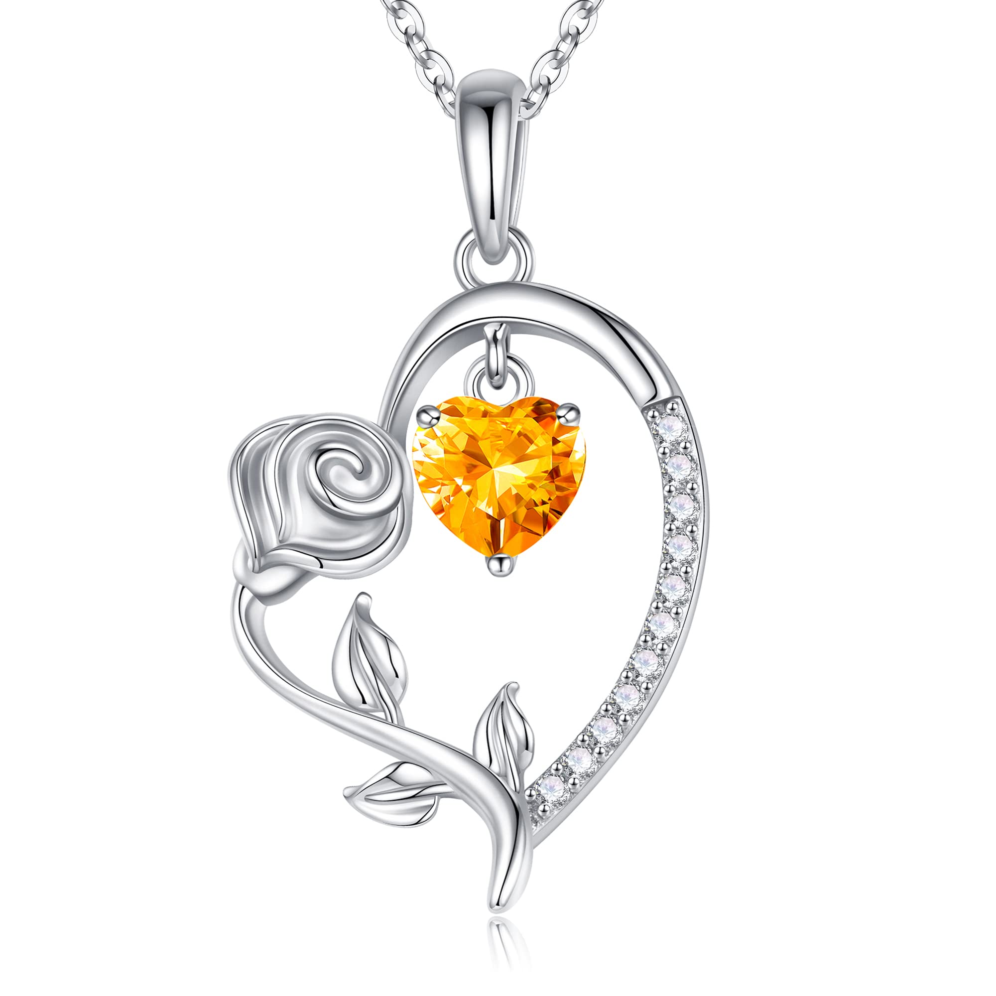 925 Sterling Silver Rose Flower Heart Birthstone Necklace for Women - Valentine's Day, Mother's Day, Anniversary, Christmas & Birthday Gift for Her, Mom & Teen Girls | Perfect for Romantic Occasions & Special Celebrations