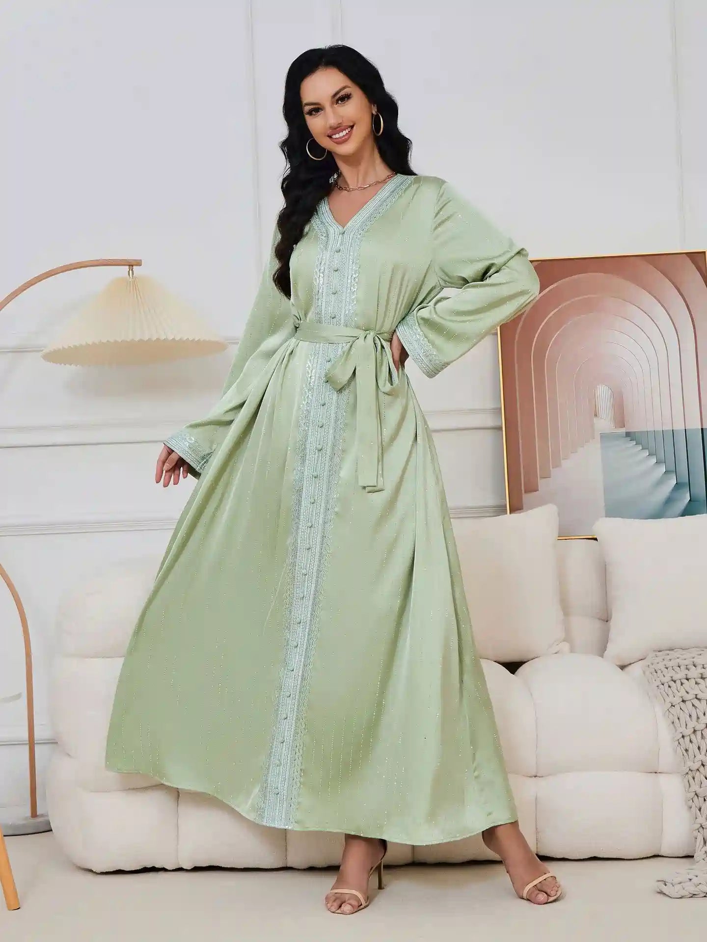 Elegant Hotfix Rhinestones Caftan Dress for Women - Eid Party, Wedding, Special Occasions - #25065 | Boho Chic, Plus Size, Long Flowy Maxi Dress