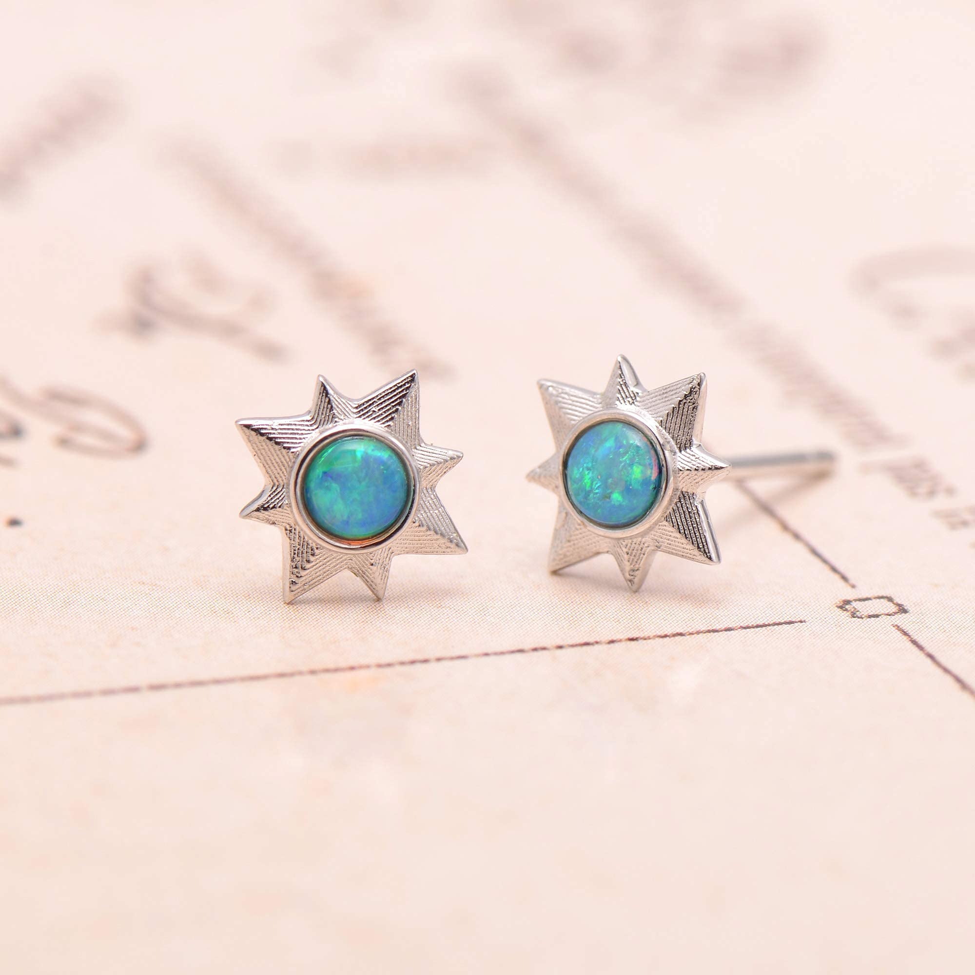Natural Opal Earrings for Women - 18K White Gold Star Stud Earrings | Elegant Jewelry Gift for Birthday, Anniversary & Special Occasions