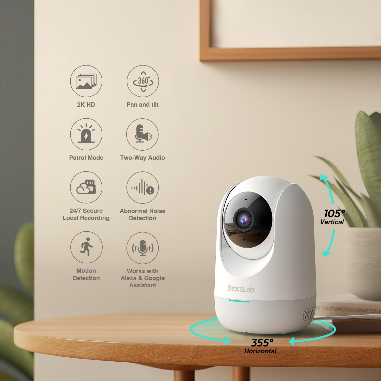 BOTSLAB C211 Indoor Security Camera - 1080P HD, Night Vision, Motion Detection, 2-Way Audio for Home & Office Surveillance - Monitor Kids, Pets, and Property 24/7