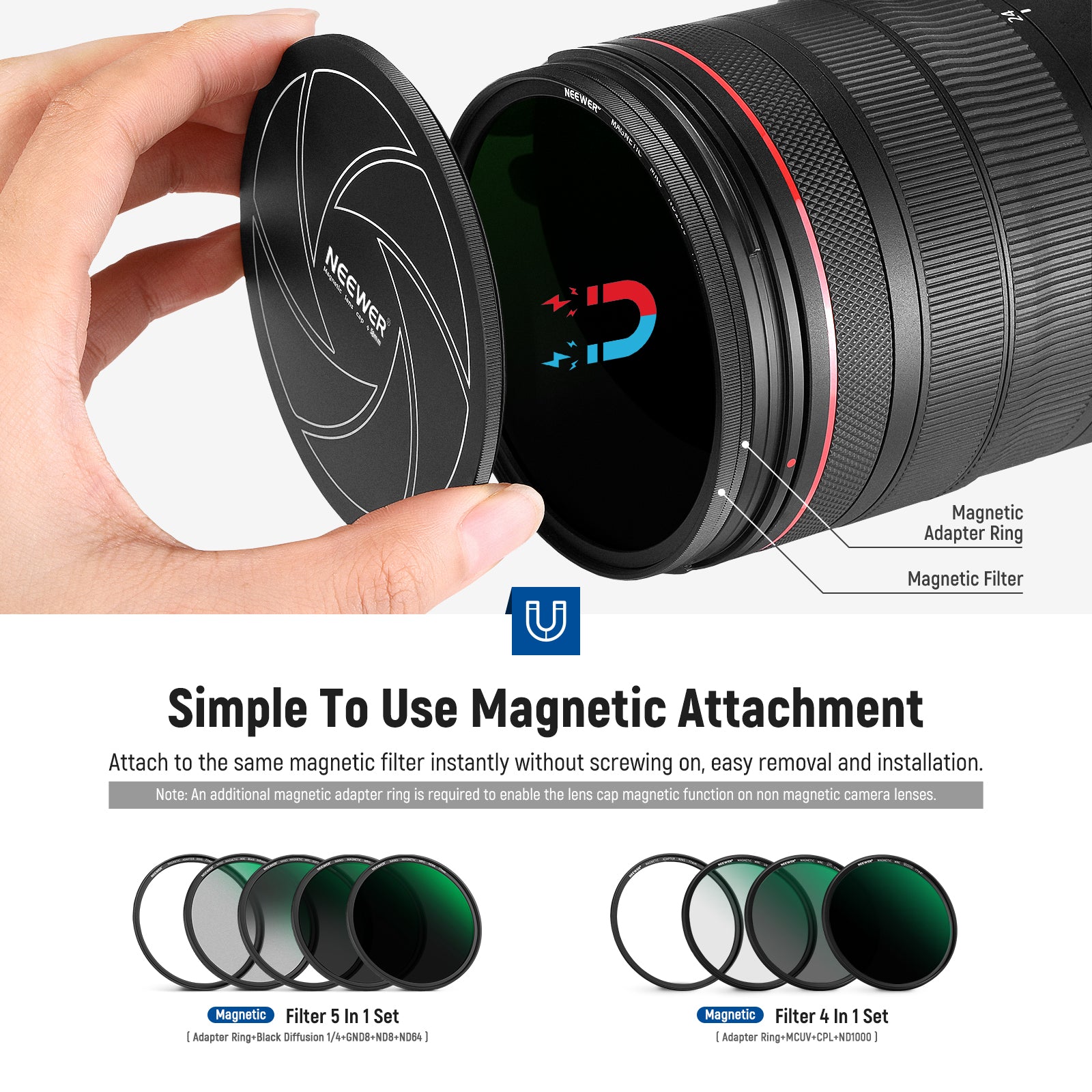NEEWER Magnetic Aluminum Lens Cap for Canon Nikon Sony DSLR Cameras - Secure Snap-On Cover for Lens Protection (58mm 67mm 72mm 77mm) - Perfect for Travel, Photography & Outdoor Shooting