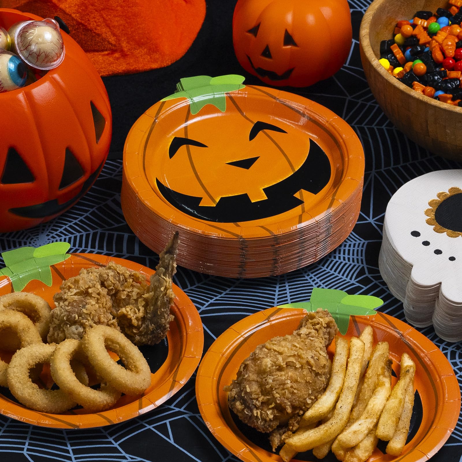 50-Count Halloween Paper Plates with Pumpkin Cutout - 7 Inch Disposable Dinner Plates for Halloween Party Supplies | Perfect for Spooky Decorations, Trick-or-Treat Parties & Fall Gatherings